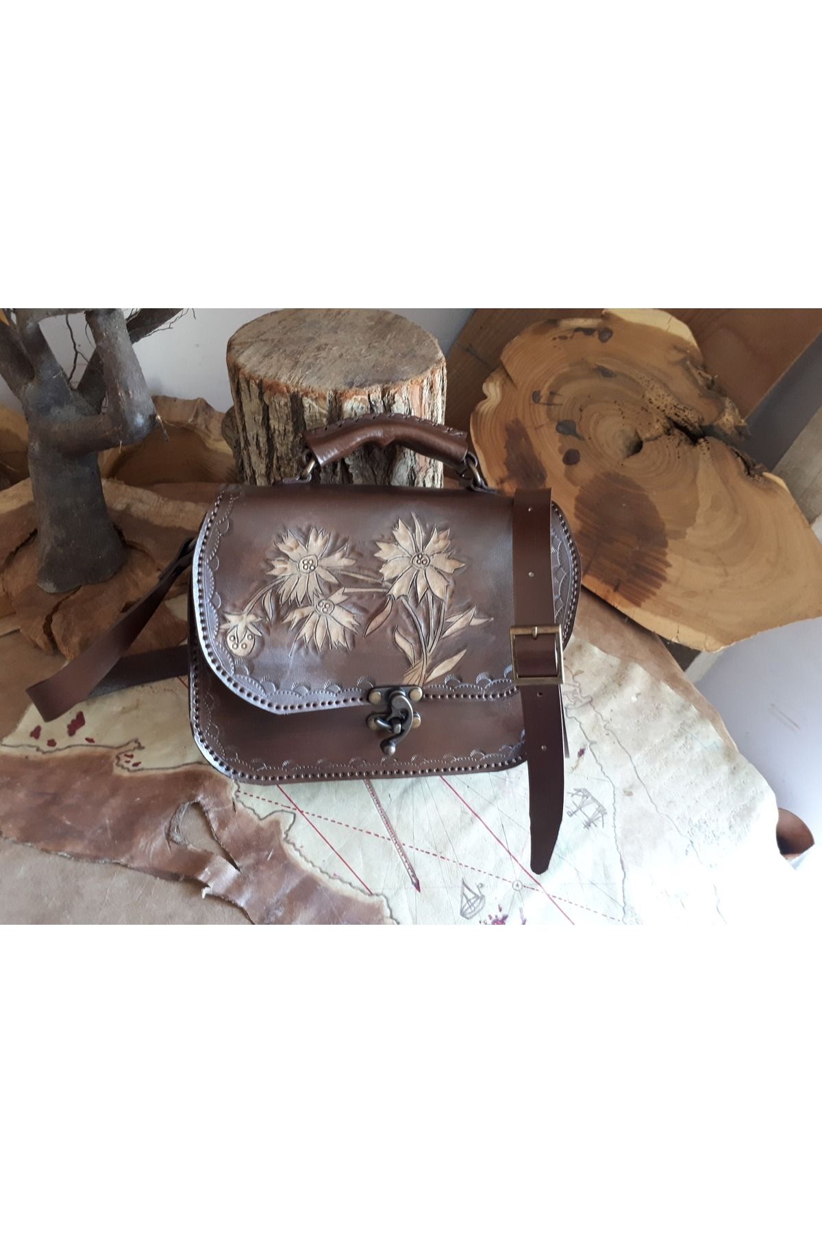 AL ZE DESIGN El Yapımı Deri Unisex Evrak / Omuz Çantası