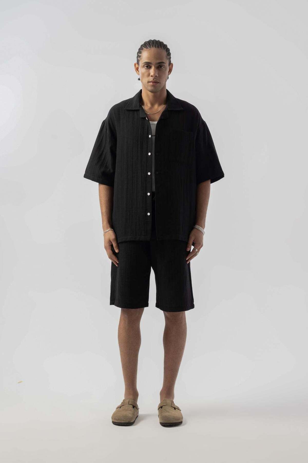 jaceyjace Basic Keten Şort - Siyah
