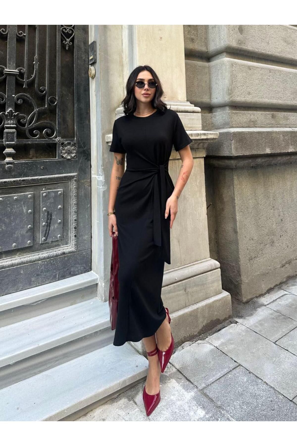 Moda Palmiss Kadın Yandan Bağlamalı Modal Kumaş Elbise