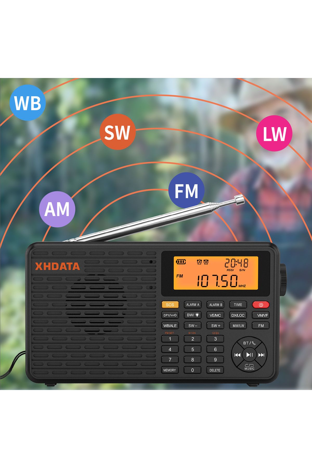 XHDATA D109 WB Taşınabilir Radyo FM /AM Stereo SW MW LW Dijital Radyo Hava Durumu Tahmini