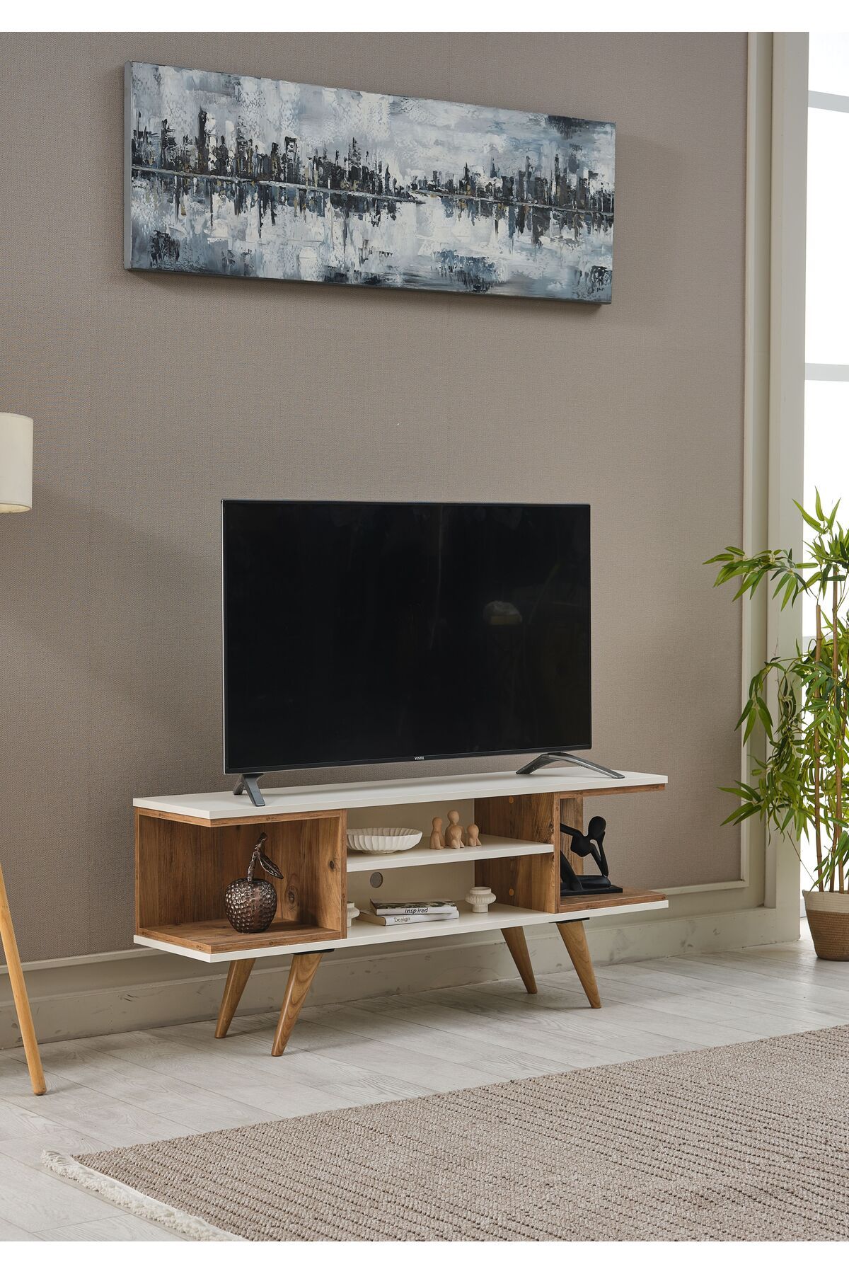 SEHPOL Ahşap Tv Sehpası 150x35x58 Cm Kapaksız 1 Orta Raflı
