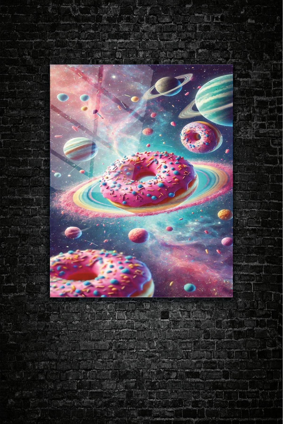 z zizuph Pembe Donut Gezegenler Tablo, Kafe Tablo, 4 mm Temperli Kırılmaz Cam Tablo, Pastane Tablo