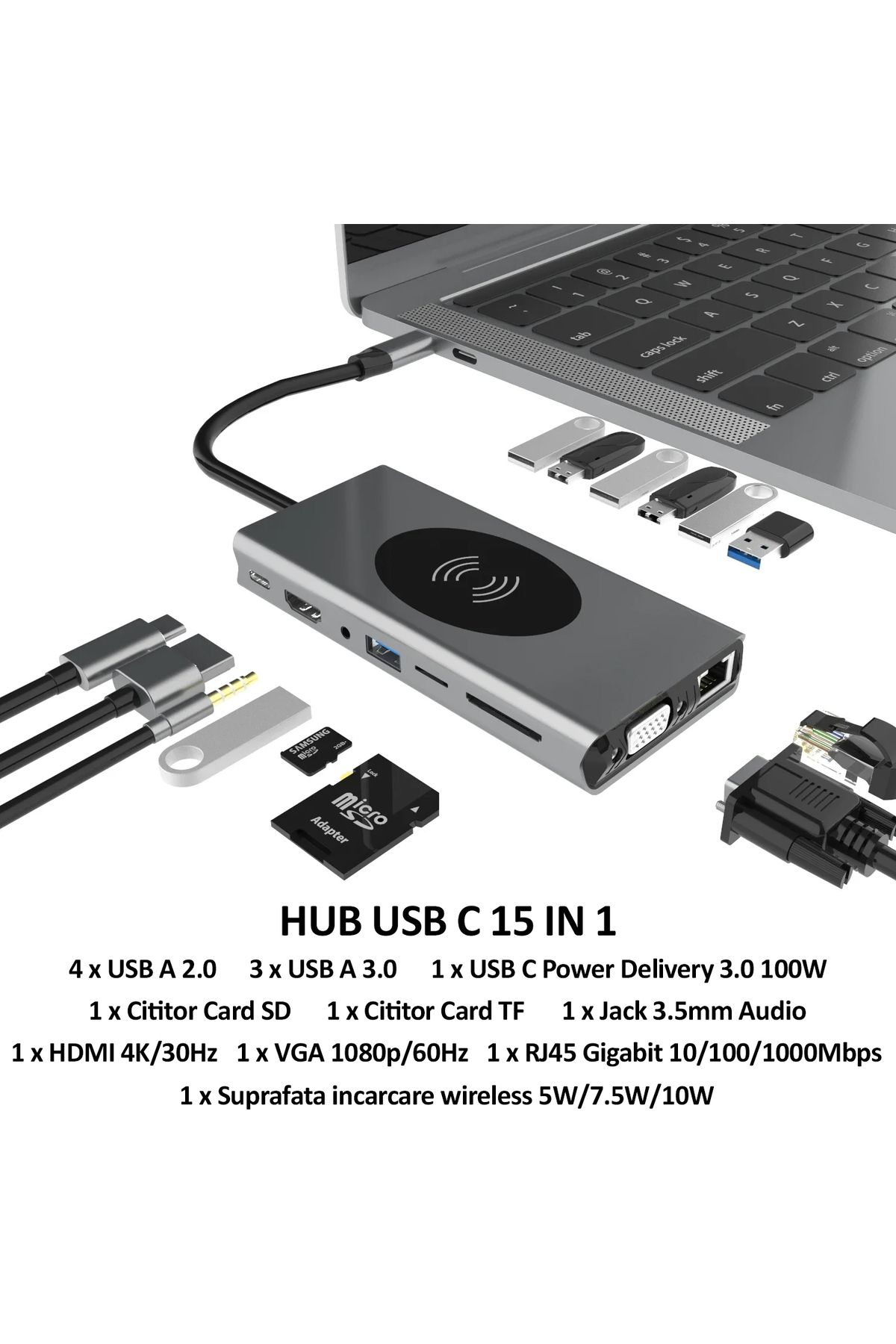 NEXTLY-15 In 1 Multifunctional Usb-c Hub, , Multiport Adapter, Wireless Charging 3