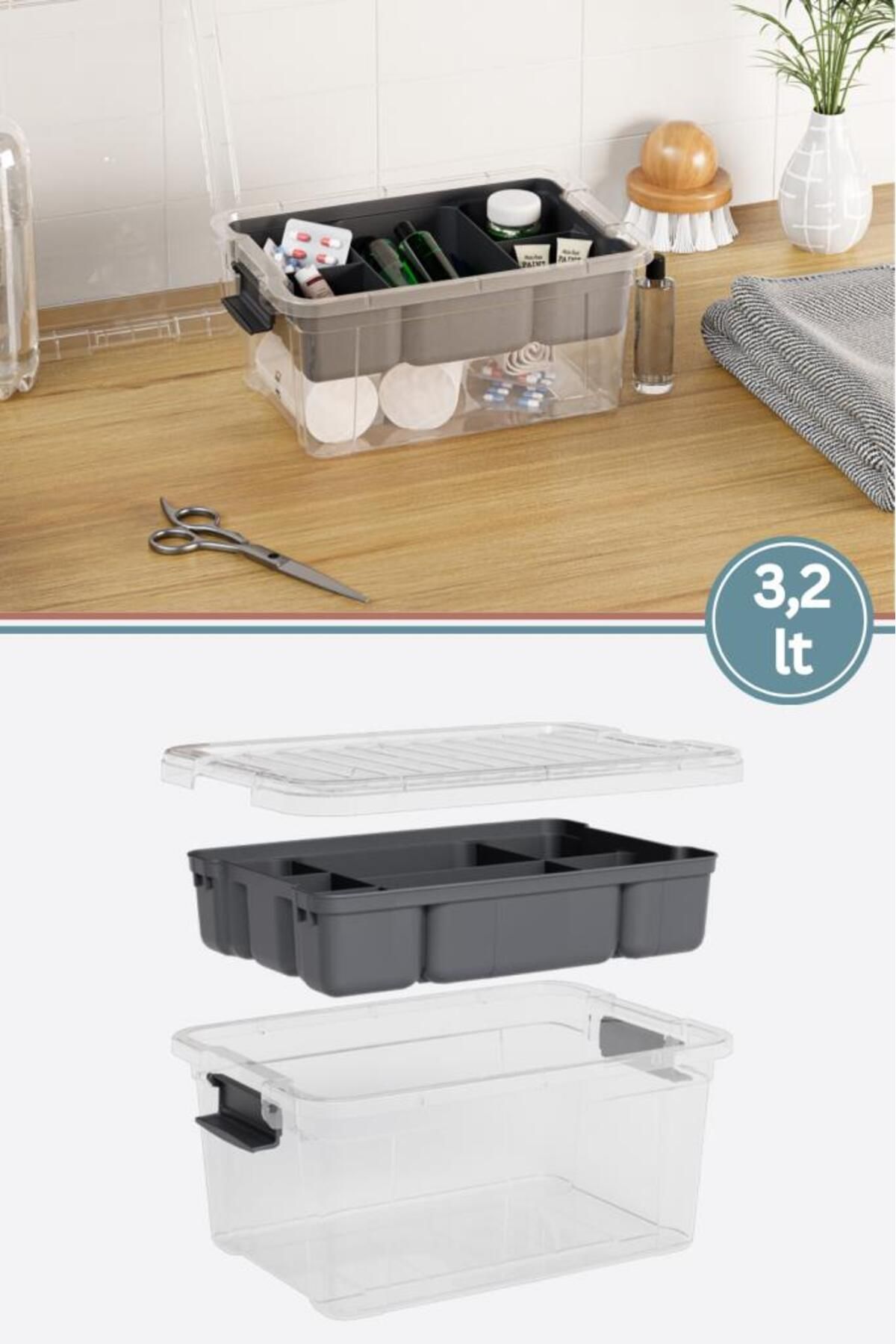 Flora Kilitli Bölmeli Saklama Kutusu, Bujiteri Takı İlaç Dikiş İp Kırtasiye Oyuncak Organizer 3,2 Litre