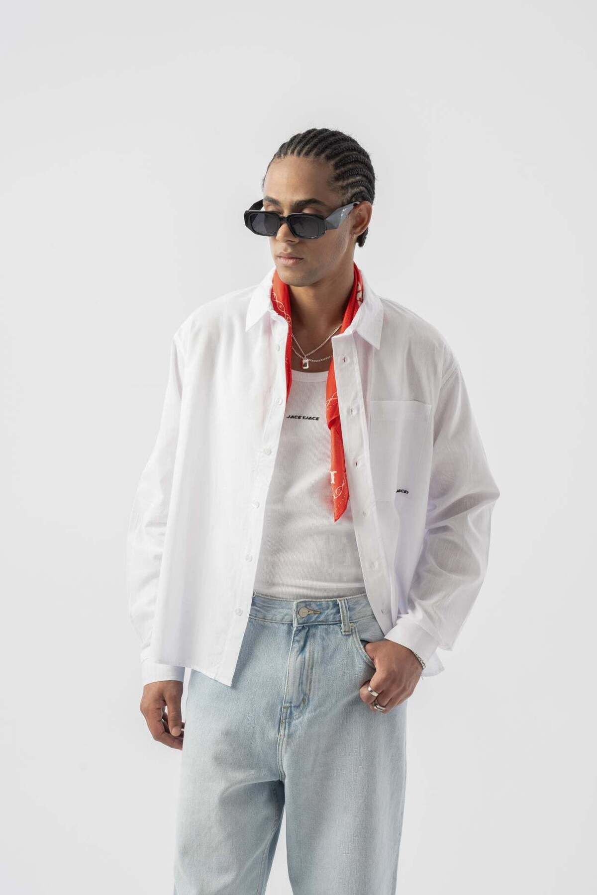 jaceyjace Basic Oversize Gömlek - Beyaz