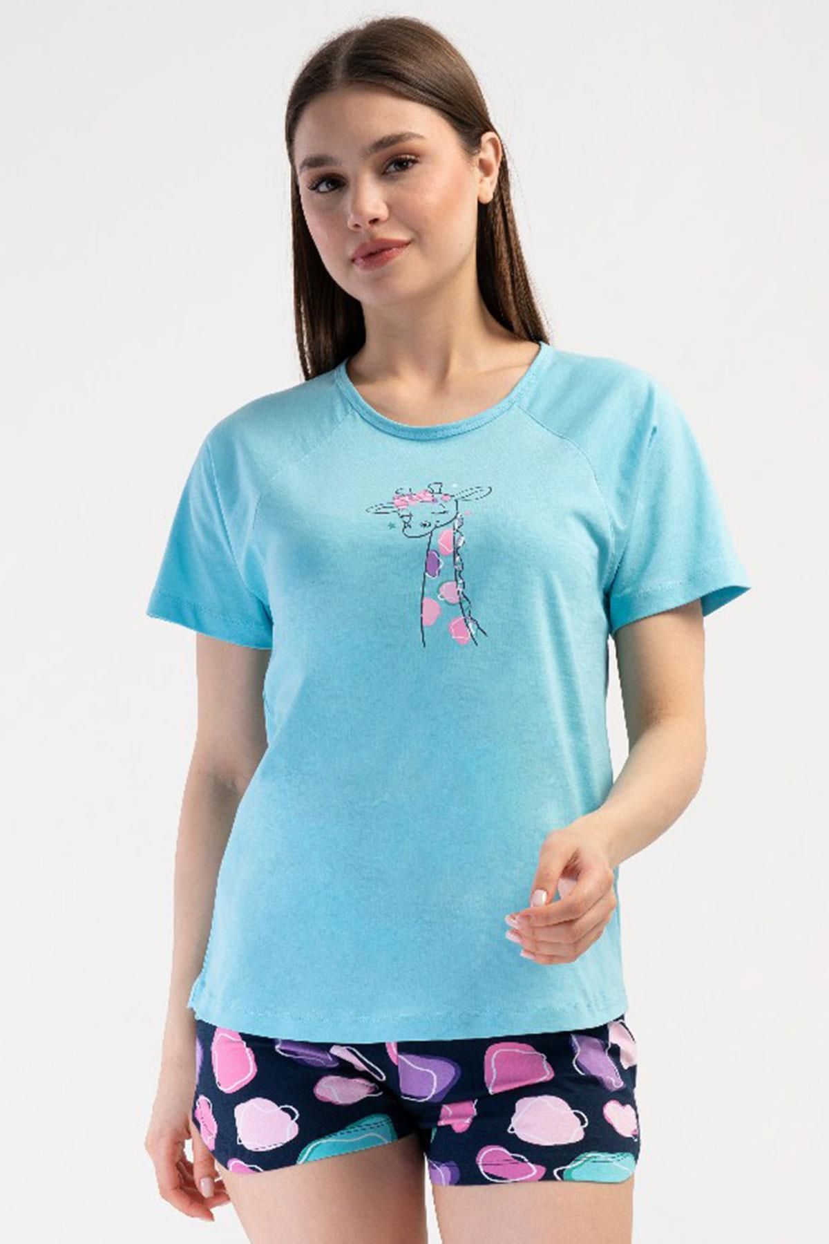 VİENETTA Kadın Kısa Kol Turkuaz Şortlu Pijama Takım C1T5N2O804