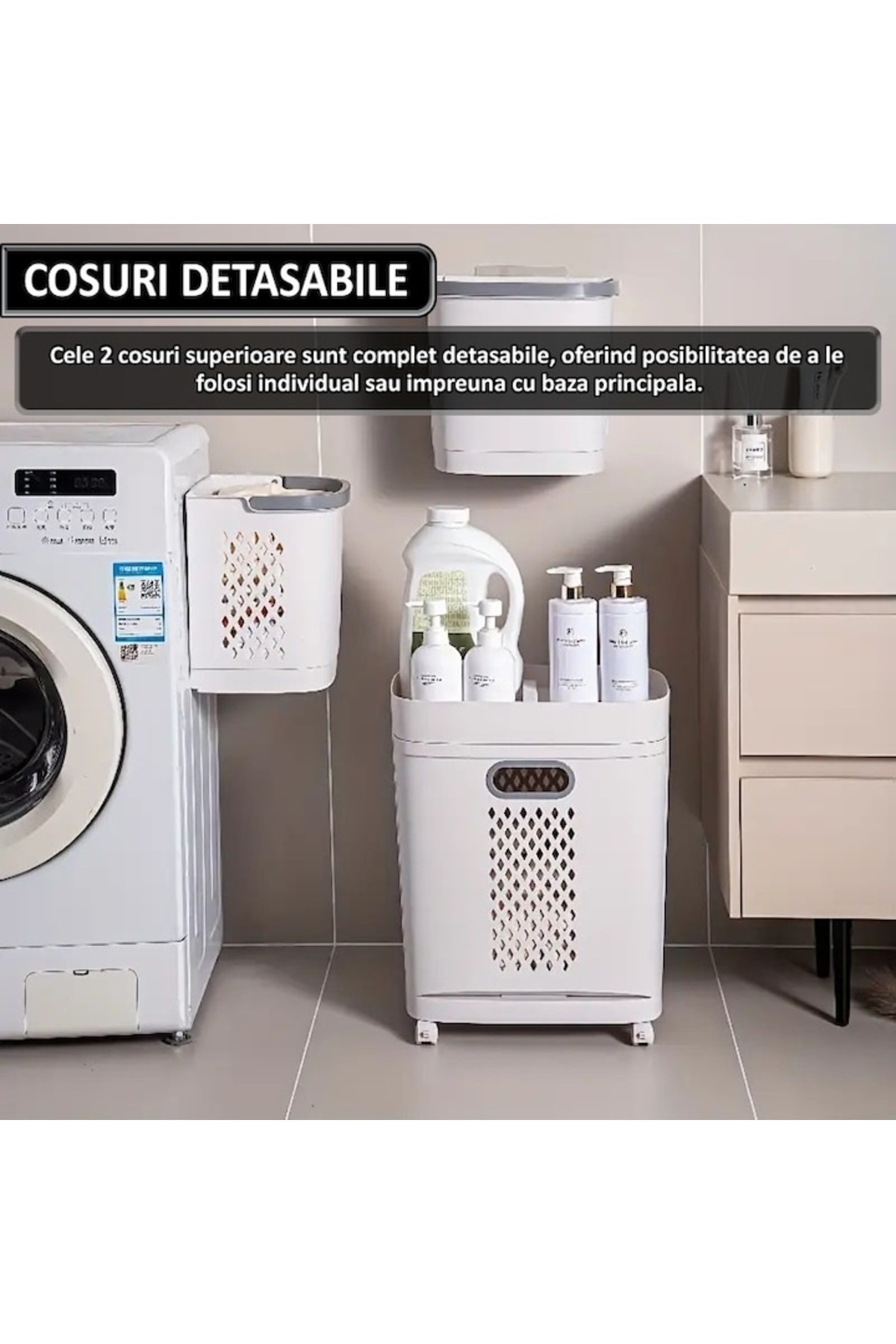 NEXTLY-Cos De Rufe, Jucarii Copii Si Alte Obiecte , 3 Compartimente, 4 Roti Detasabile, 2 Cosuri 7