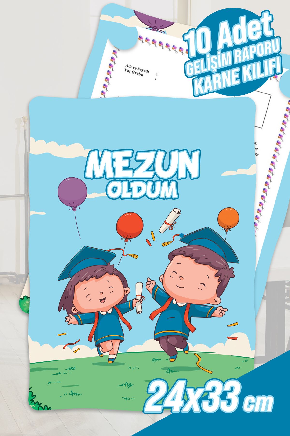 colortouch Mezun Oldum Çocuklar 2 A4 Ana Sınıfı Gelişim Raporu Karne Kılıfı ( Kabı ) 10 Adet Karne Süsleme