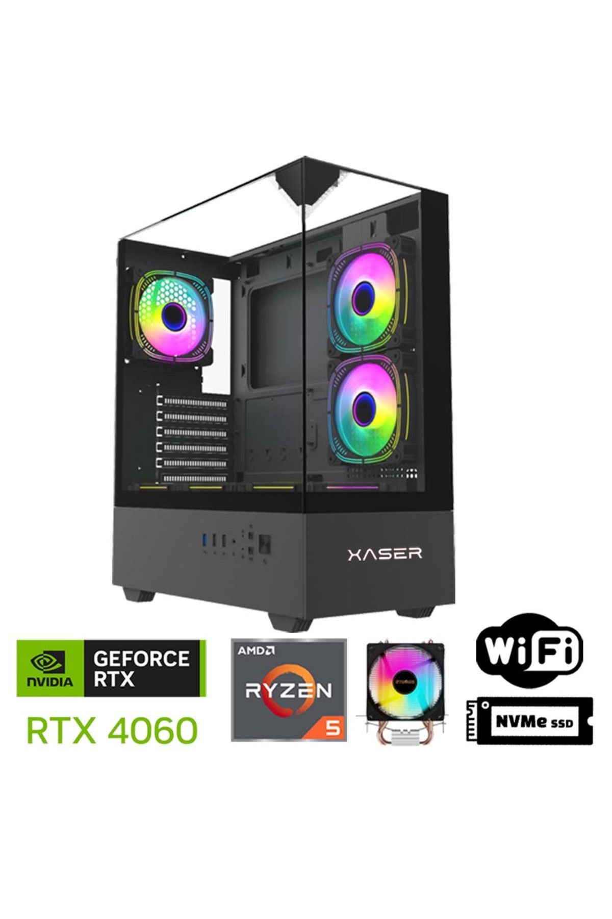 XASER Xsr1096 Ryzen 5 8400F 32GB DDR5 Ram 1TB M.2 NVMe SSD 8GB RTX4060 Oyuncu Masaüstü Bilgisayarı