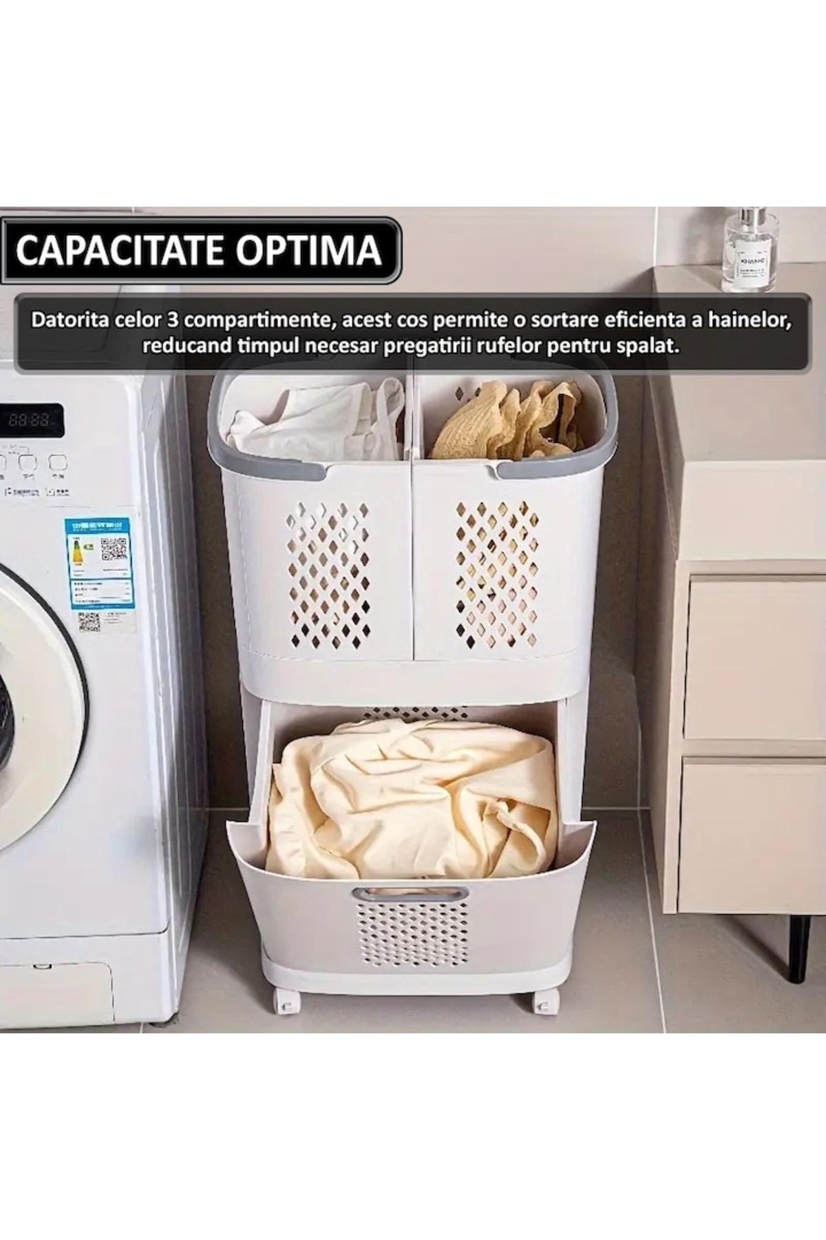 NEXTLY-Cos De Rufe, Jucarii Copii Si Alte Obiecte , 3 Compartimente, 4 Roti Detasabile, 2 Cosuri 5