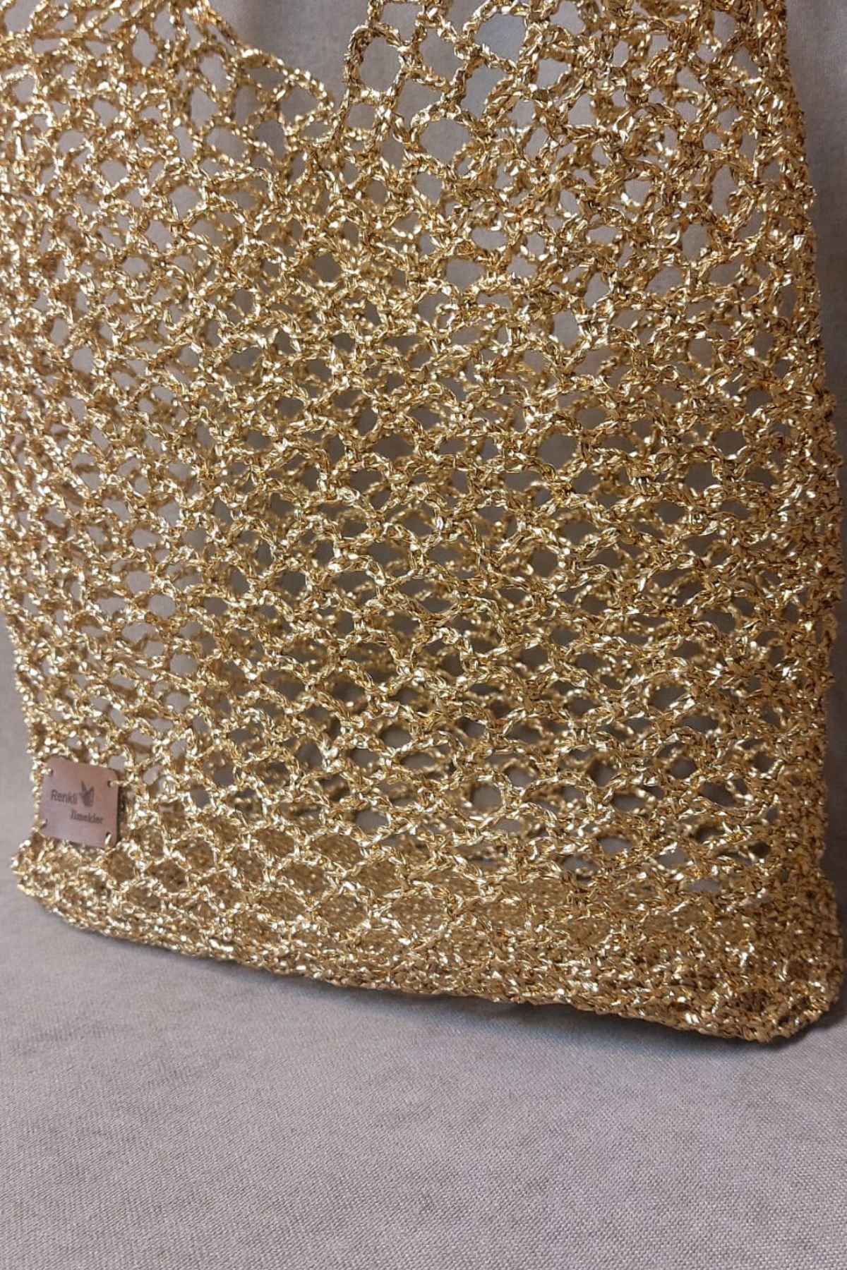 Uretti - Volkan 4975 2327 El Yapımı Gold Metalik İp Omuz Çantası