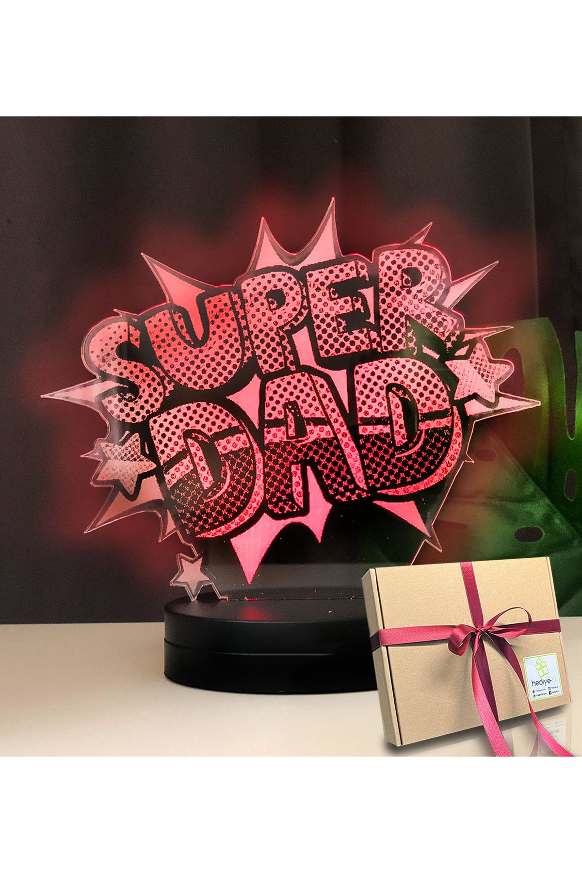 hediye-ci Super Dad Yazılı Babalara Özel Hediye Led Lamba