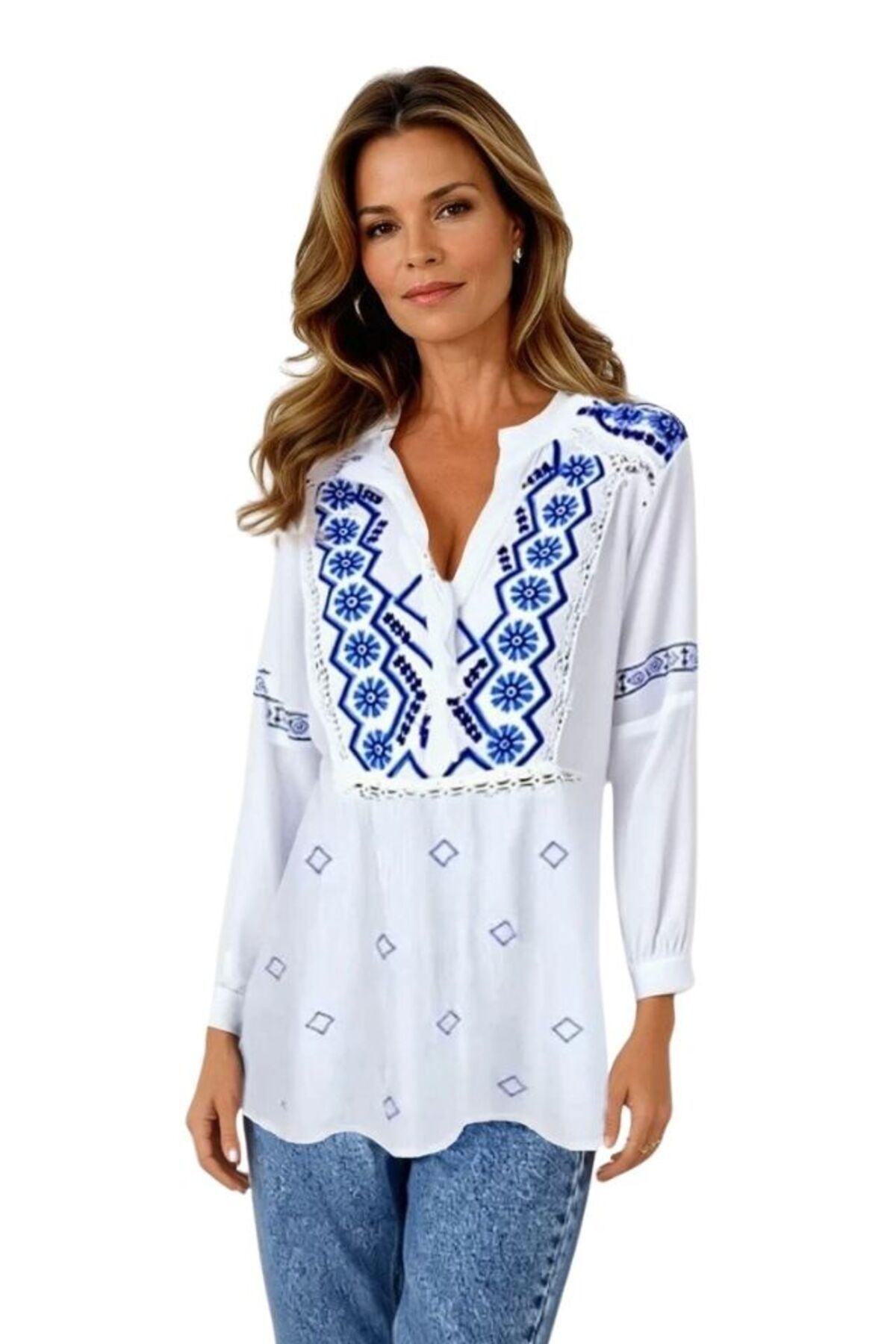 rody's forever-Bluza tip ie dama RDB2, alb zapada/albastru nautic 1