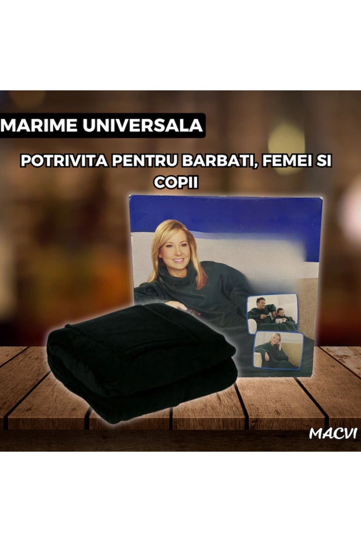 MACVI-Macvi® blanket with sleeves, super soft, comfortable, black 4