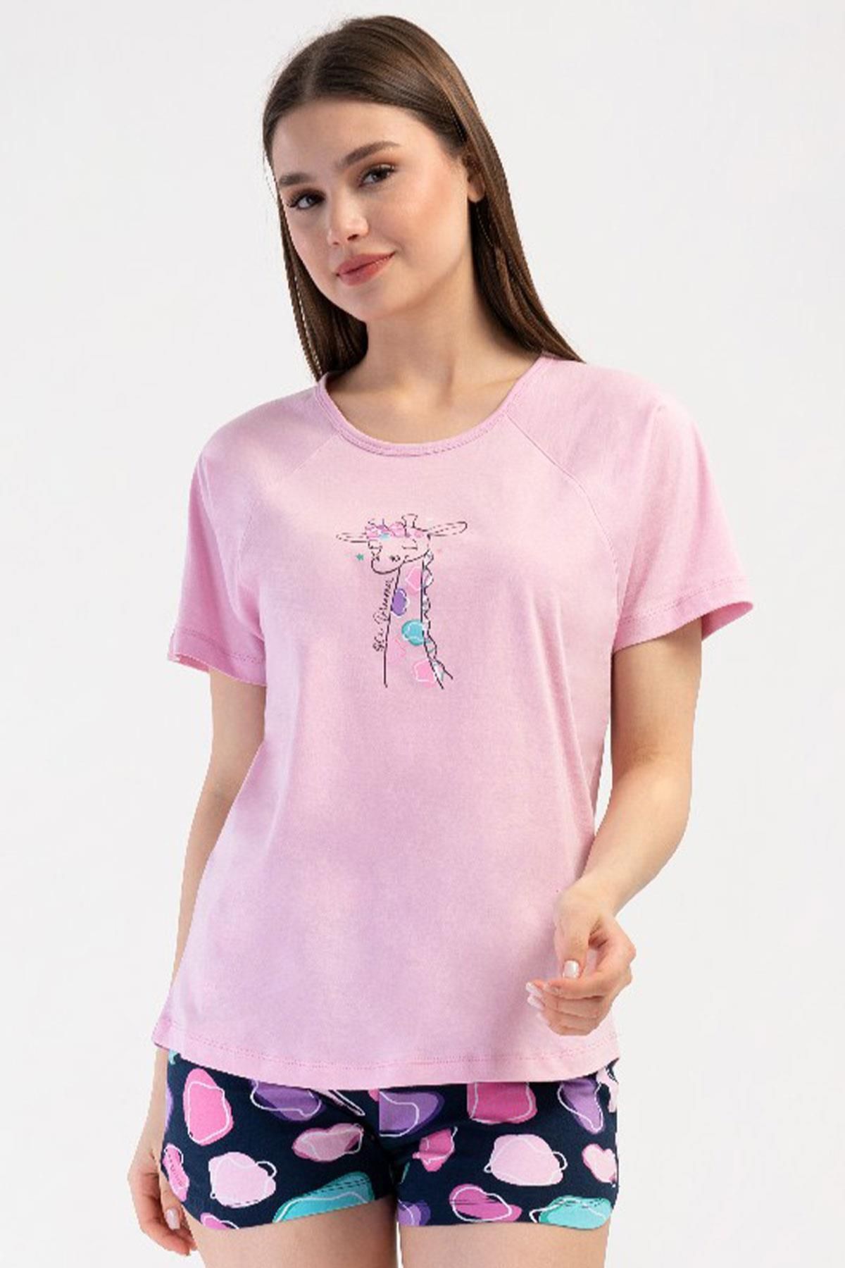 VİENETTA Kadın Kısa Kol Pembe Şortlu Pijama Takım C1T5N2O804