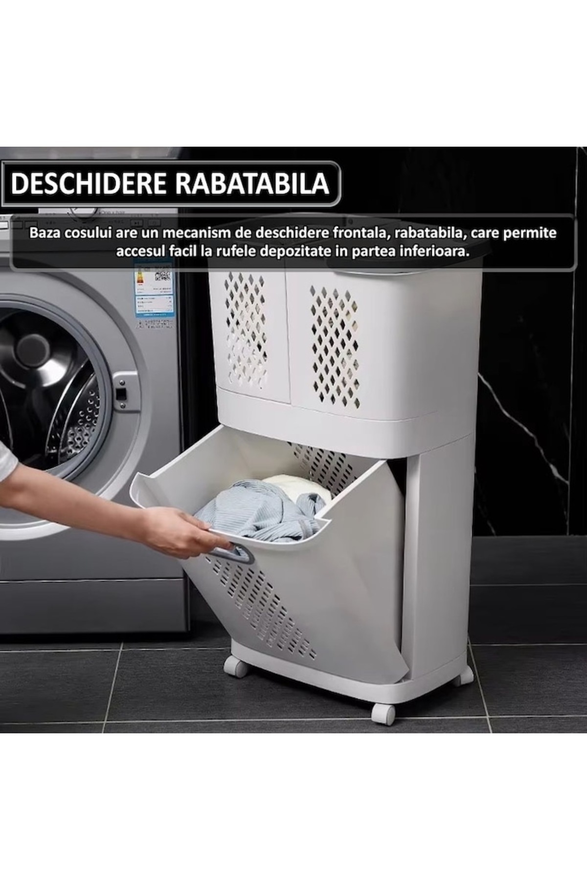 NEXTLY-Cos De Rufe, Jucarii Copii Si Alte Obiecte , 3 Compartimente, 4 Roti Detasabile, 2 Cosuri 6