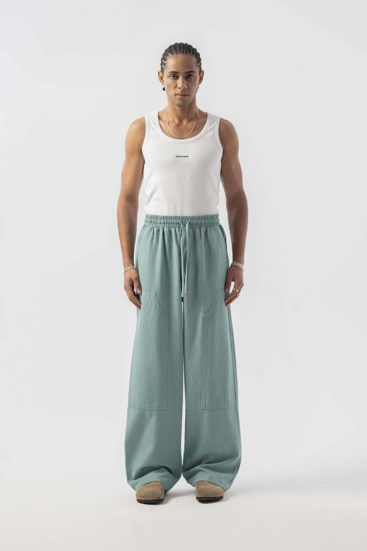 jaceyjace Baggy Keten Pantolon - Açık Yeşil