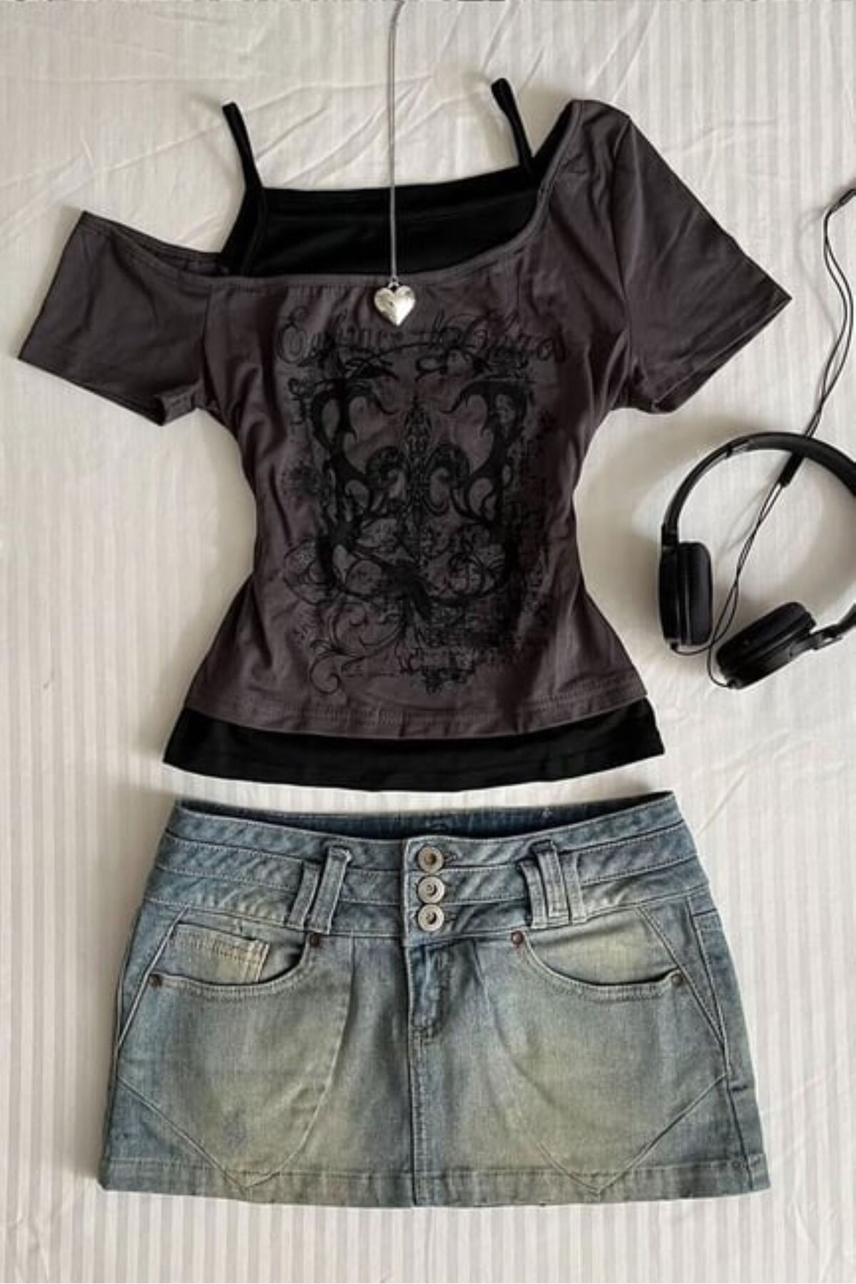 Karakedi Harajuku Renaissance Ek Askılı Kısa Kollu İç Bodyli Füme Bluz