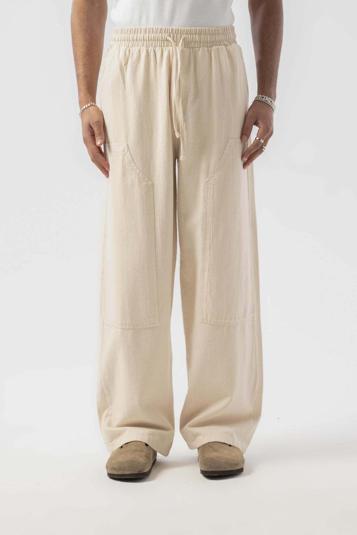 jaceyjace Baggy Keten Pantolon - Bej