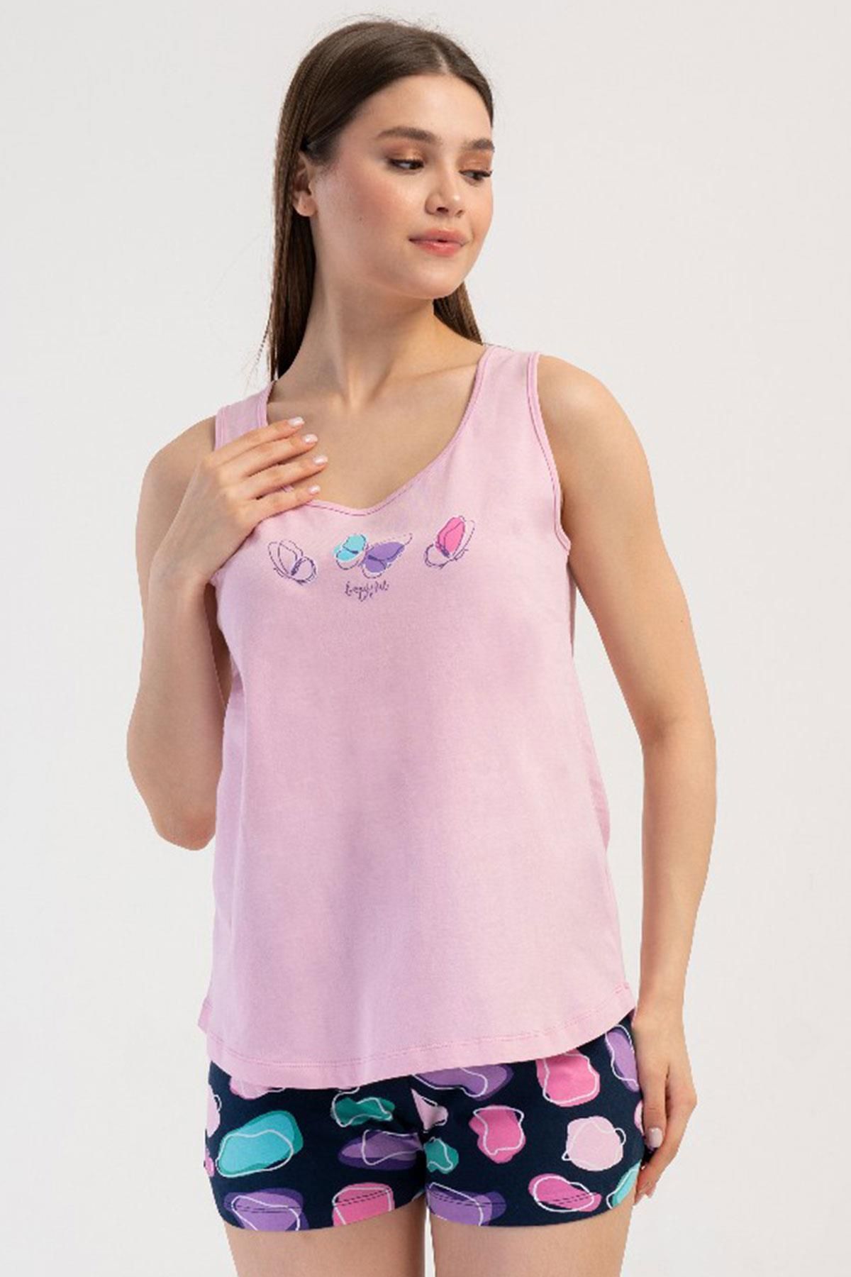 VİENETTA Kadın Kalın Askı Pembe Şortlu Pijama Takım C2T5N2O804