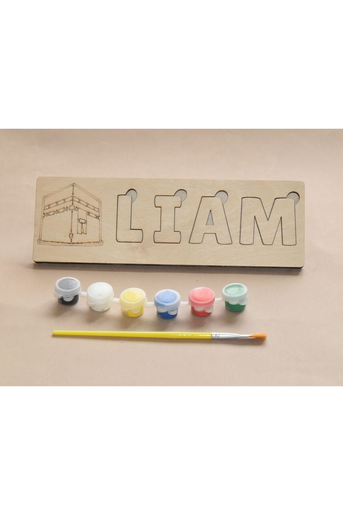 YuBaMar İslami Temalı Ahşap Puzzle ve Boyama Seti – İsimli Eğitici Oyuncak (25x8 cm)