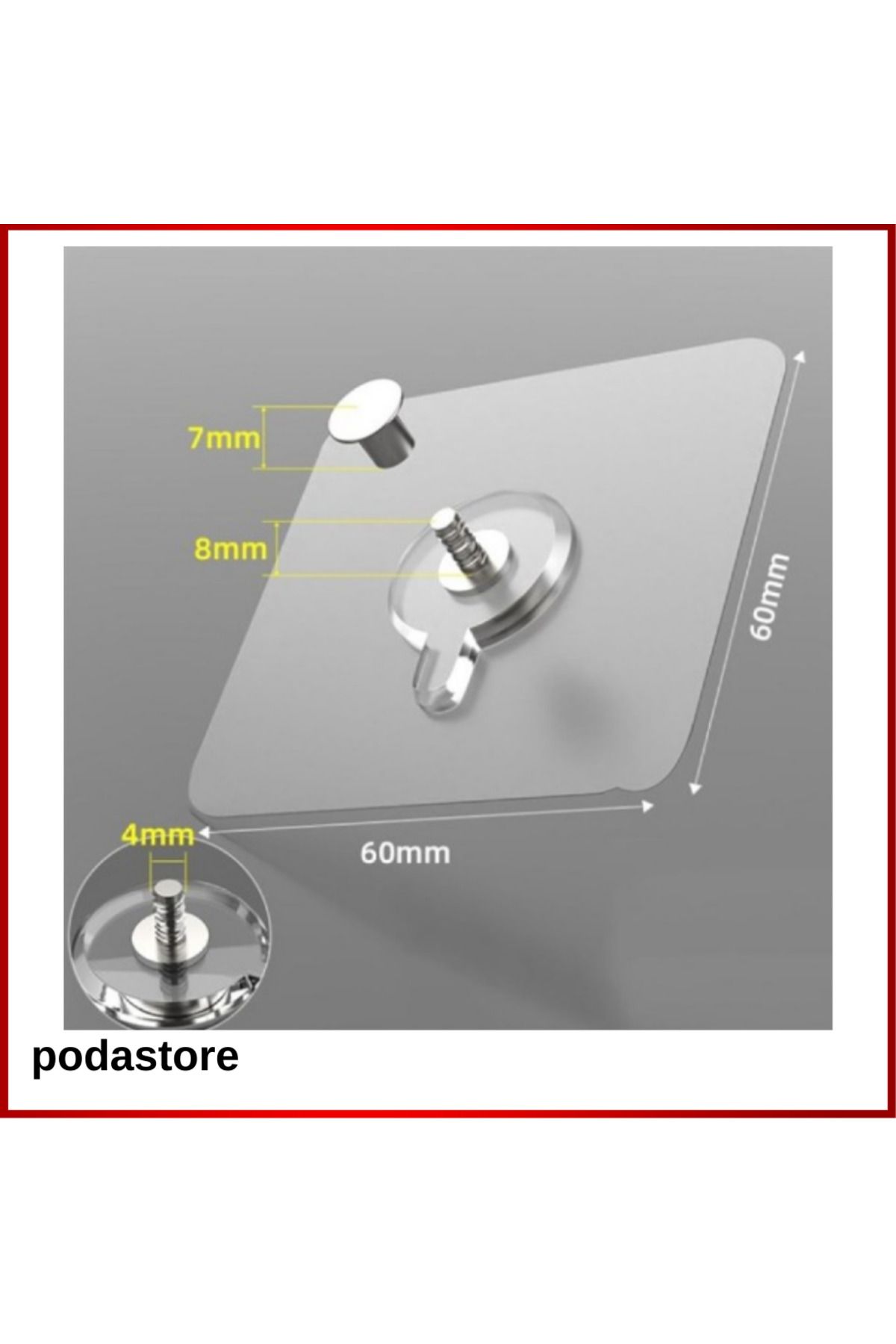 podastore 6x6 cm Vantuzlu Askı Seti – Banyo ve Mutfak İçin 4’lü Pratik Çözüm
