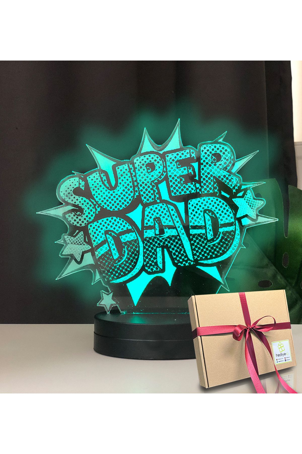 hediye-ci Super Dad Yazılı Babalara Özel Hediye Led Lamba