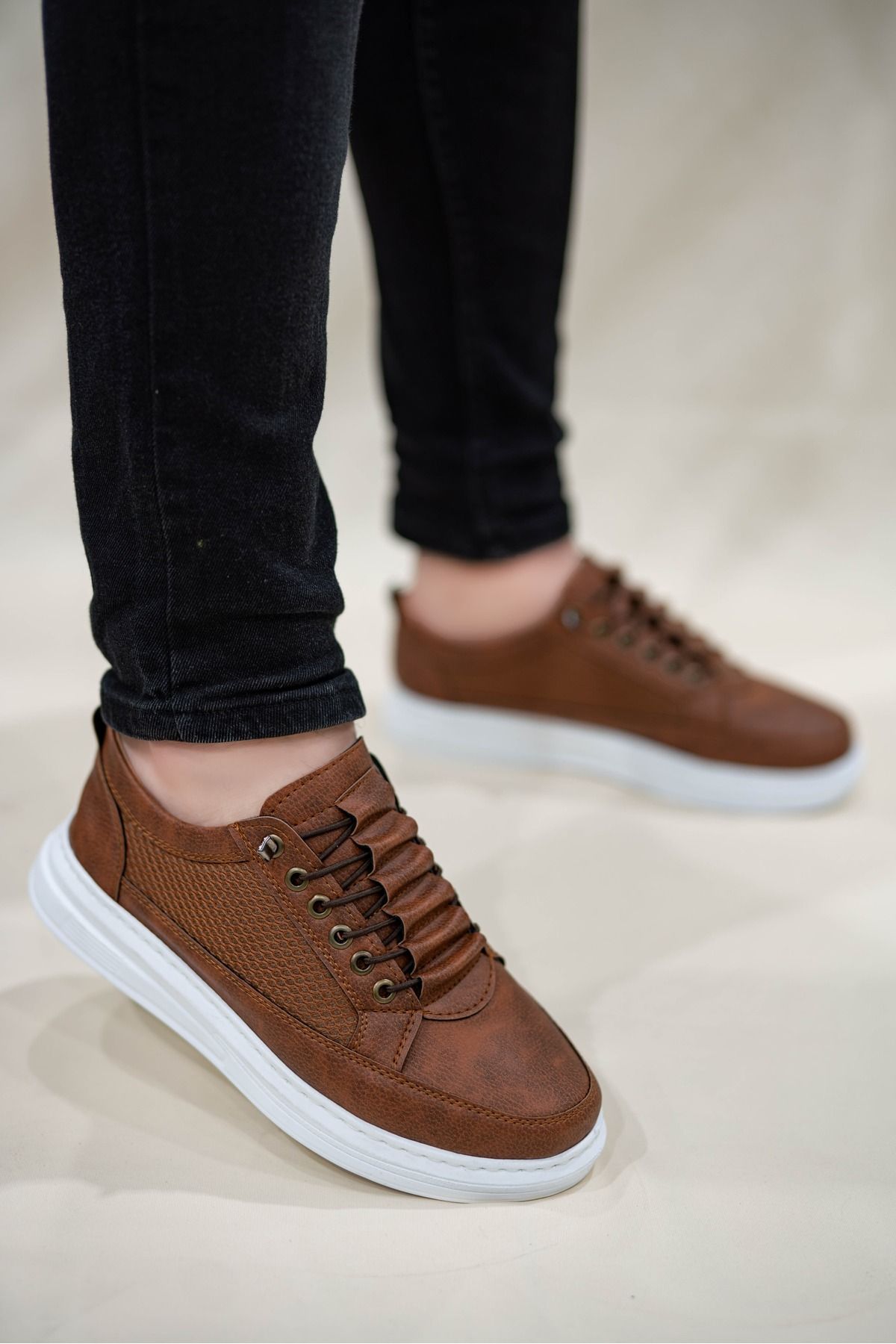 Weynes Erkek Taba Beyaz Fileli Lastikli Günlük Casual Ayakkabı Sneaker WSB4060
