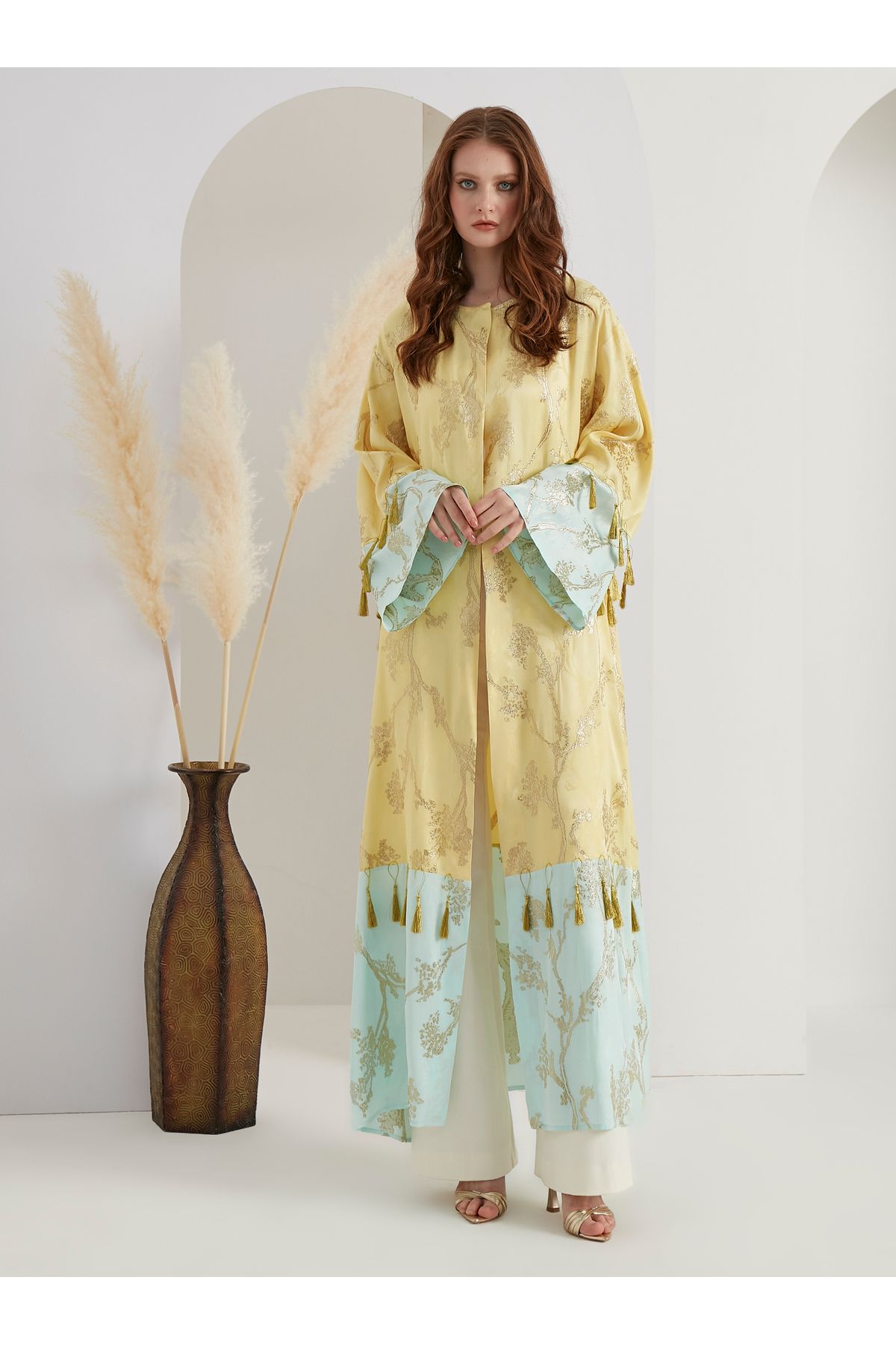 Store Wf Gold Mint Jakar Püskül Detaylı Abaya
