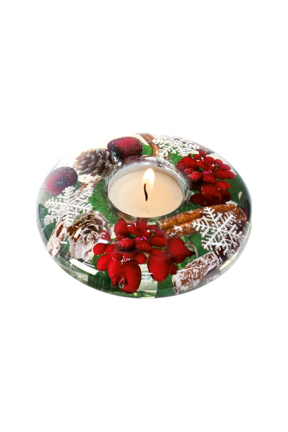 Gilde Gılde Dreamlight Tealight Mumluk Ufo Mini Kar Tanesi Motifi Cam Kırmızı Y.4 Cm D.11 Cm