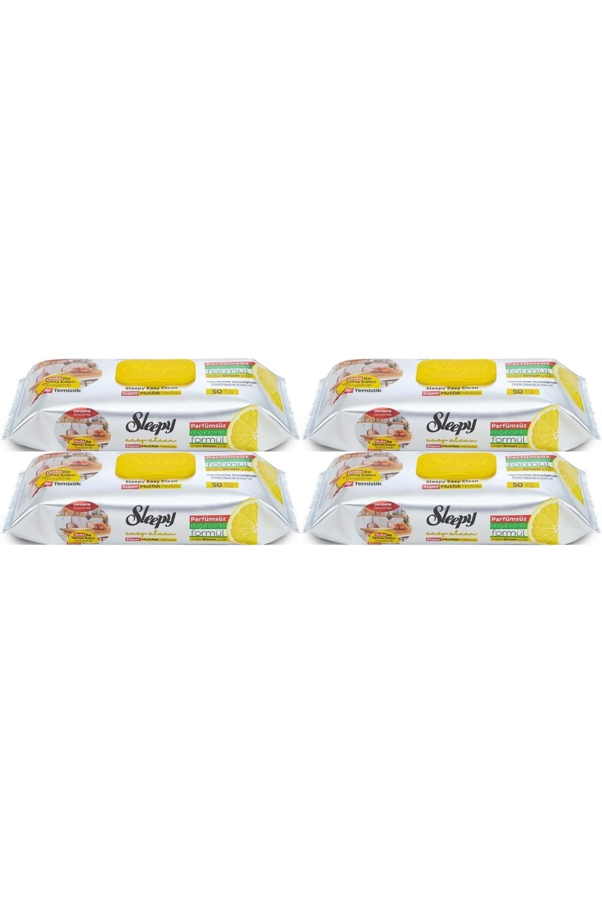 Sleepy Easy Clean Yüzey Temizlik Mutfak Havlusu -Mendili 50 Yaprak Limon Yağlı (4Lü Set) 200 Yaprak