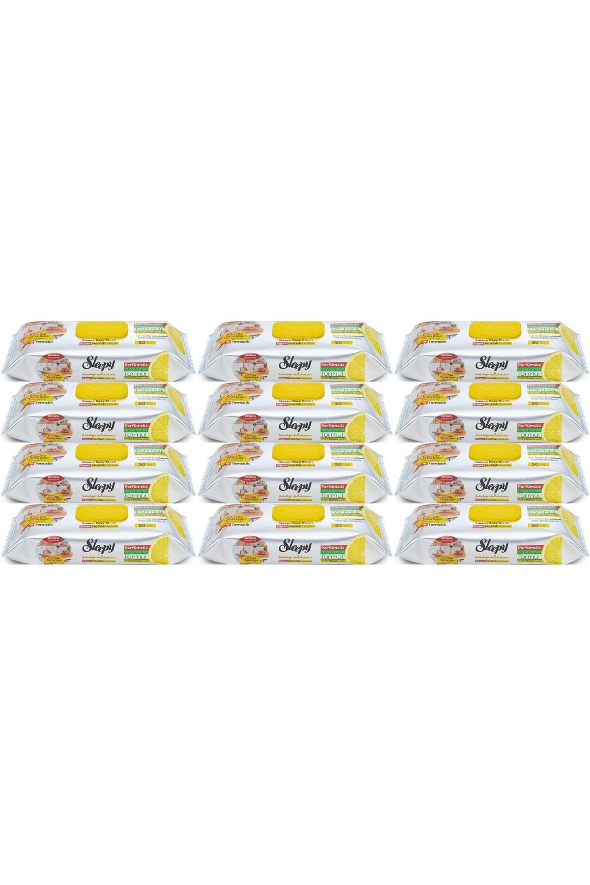 Sleepy Easy Clean Yüzey Temizlik Mutfak Havlusu-Mendili 50 Yaprak Limon Yağlı (12Li Set) 600 Yaprak