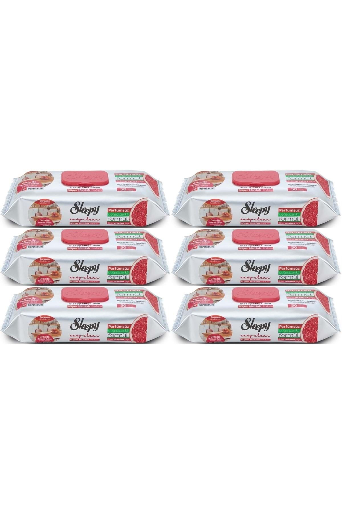 Sleepy Easy Clean Yüzey Temizlik Mutfak Havlusu-Mendili 50 Yaprak Greyfurt Yağlı (6Lı Set) 300 Yprk