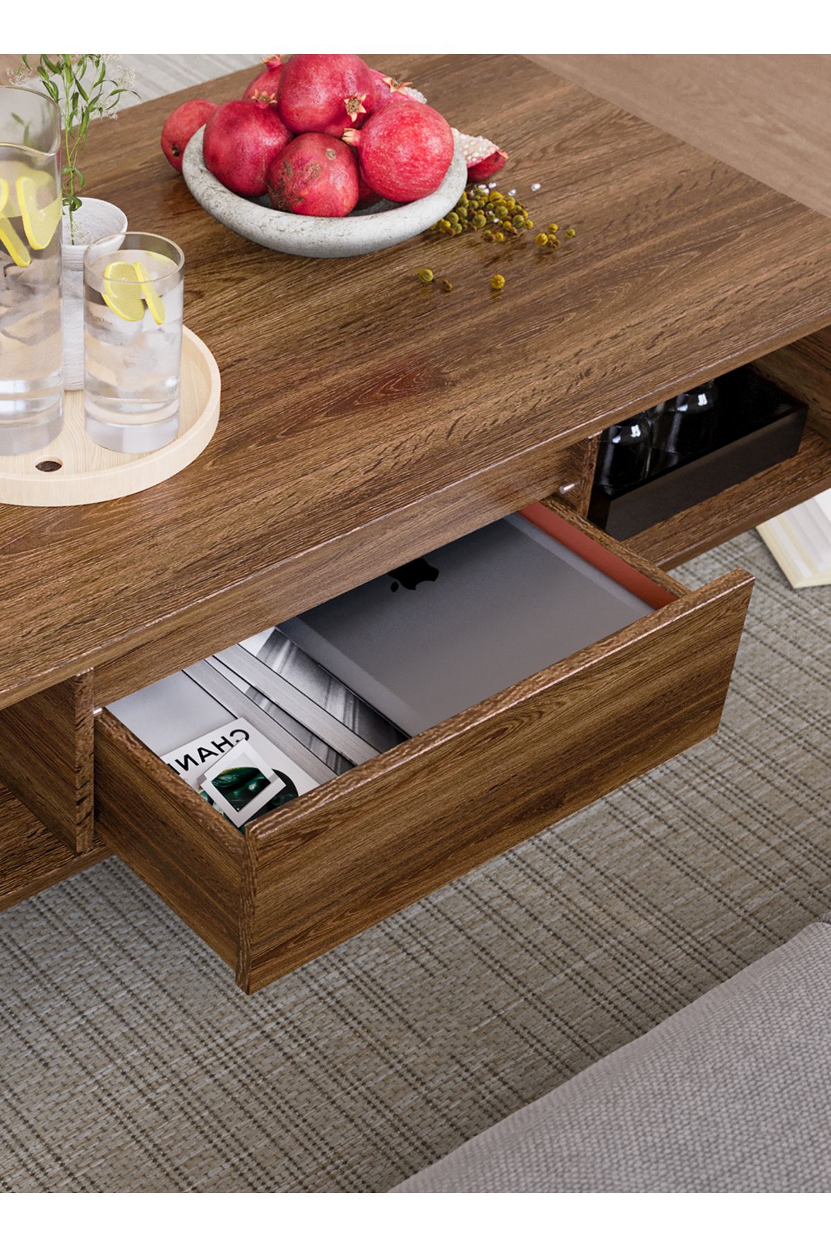 AnneFish-Coffee Table With Large-capacity Storage Double-layer Coffee Table For Living Room With Drawer 6
