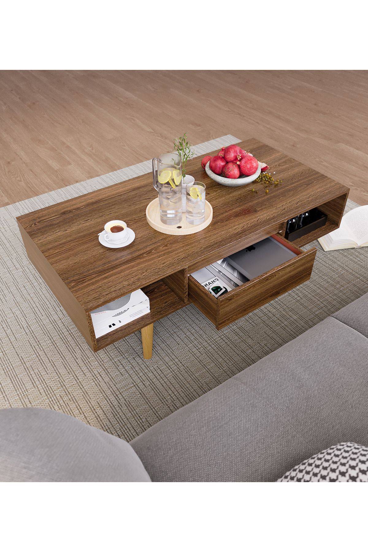 AnneFish-Coffee Table With Large-capacity Storage Double-layer Coffee Table For Living Room With Drawer 3