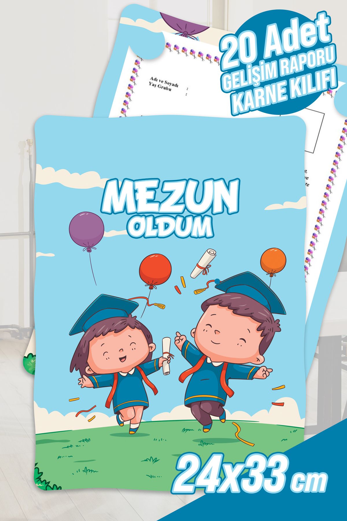 colortouch Mezun Oldum Çocuklar 2 A4 Ana Sınıfı Gelişim Raporu Karne Kılıfı ( Kabı ) 20 Adet Karne Süsleme