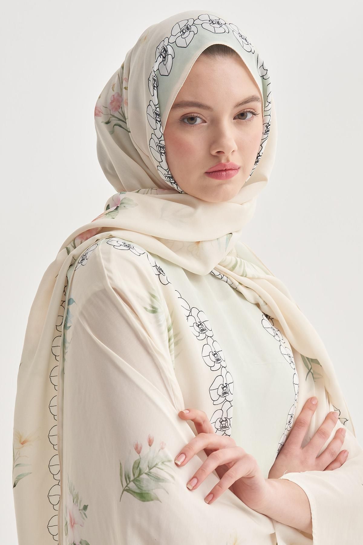 carell Rosmina Krem Monogram Floş Şal
