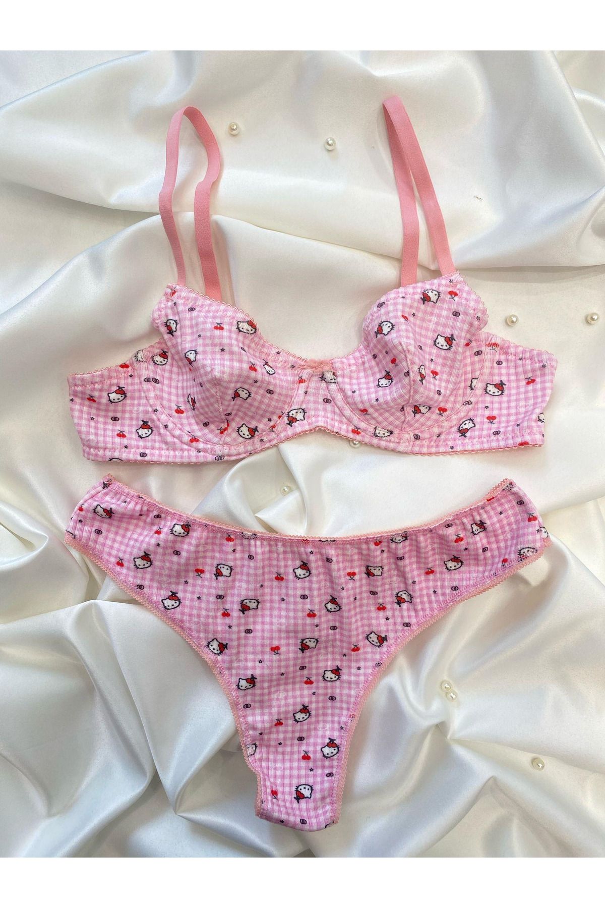 Gofeel Pink Hello Kitty Balenli Penye Sütyen Takım