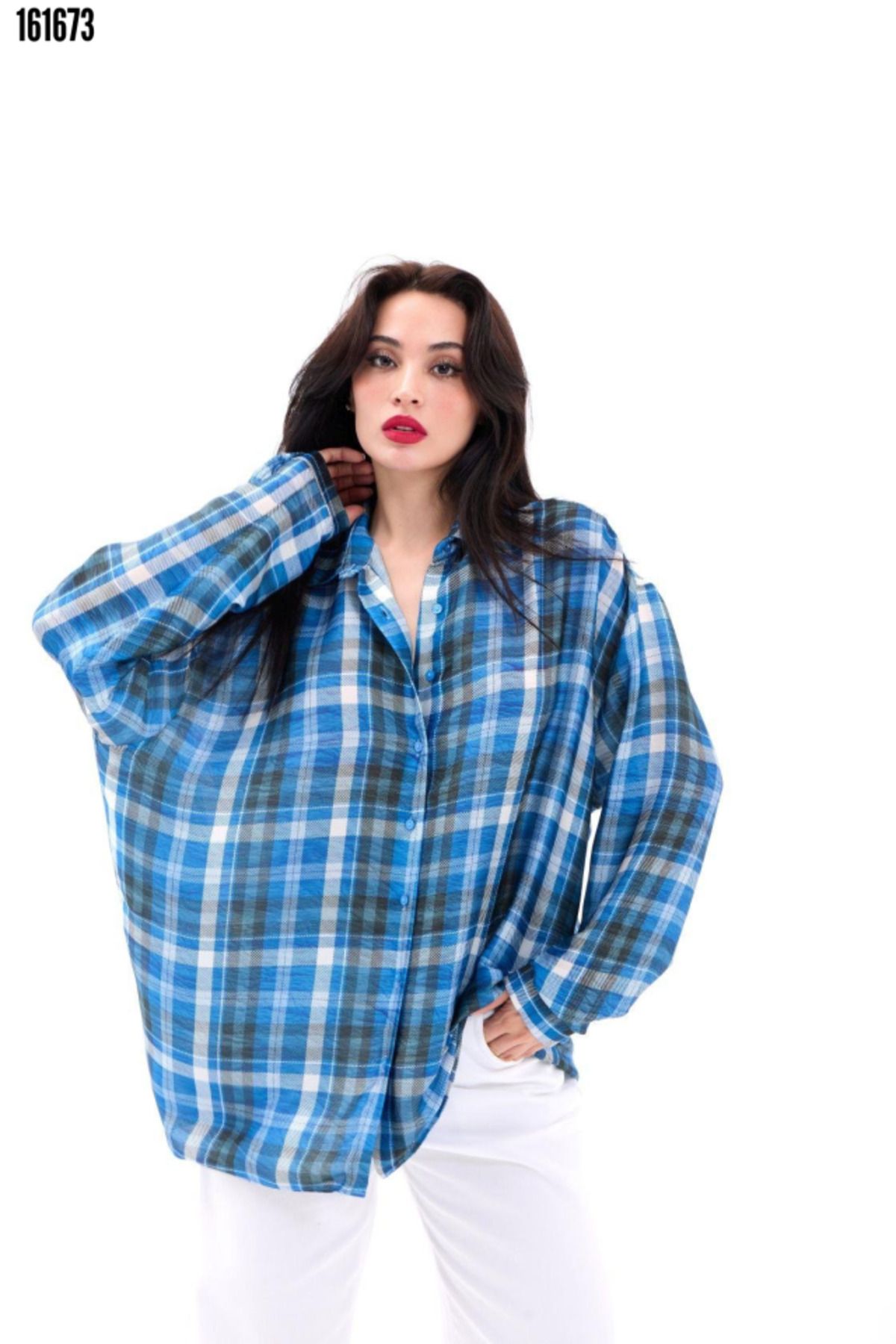 Modayakamoz Relaxed Fit Ekoseli Kadın Çok renkli Uzun Kollu Gömlek