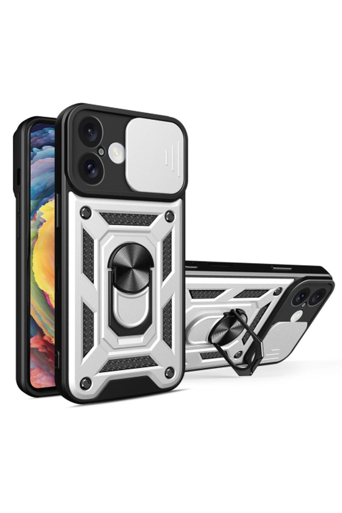Rivor Apple iPhone 11 Uyumlu Kılıf Kamera Sürgülü Standlı Yüzüklü Darbe Emici Zırh Koruyucu Tank Kapak