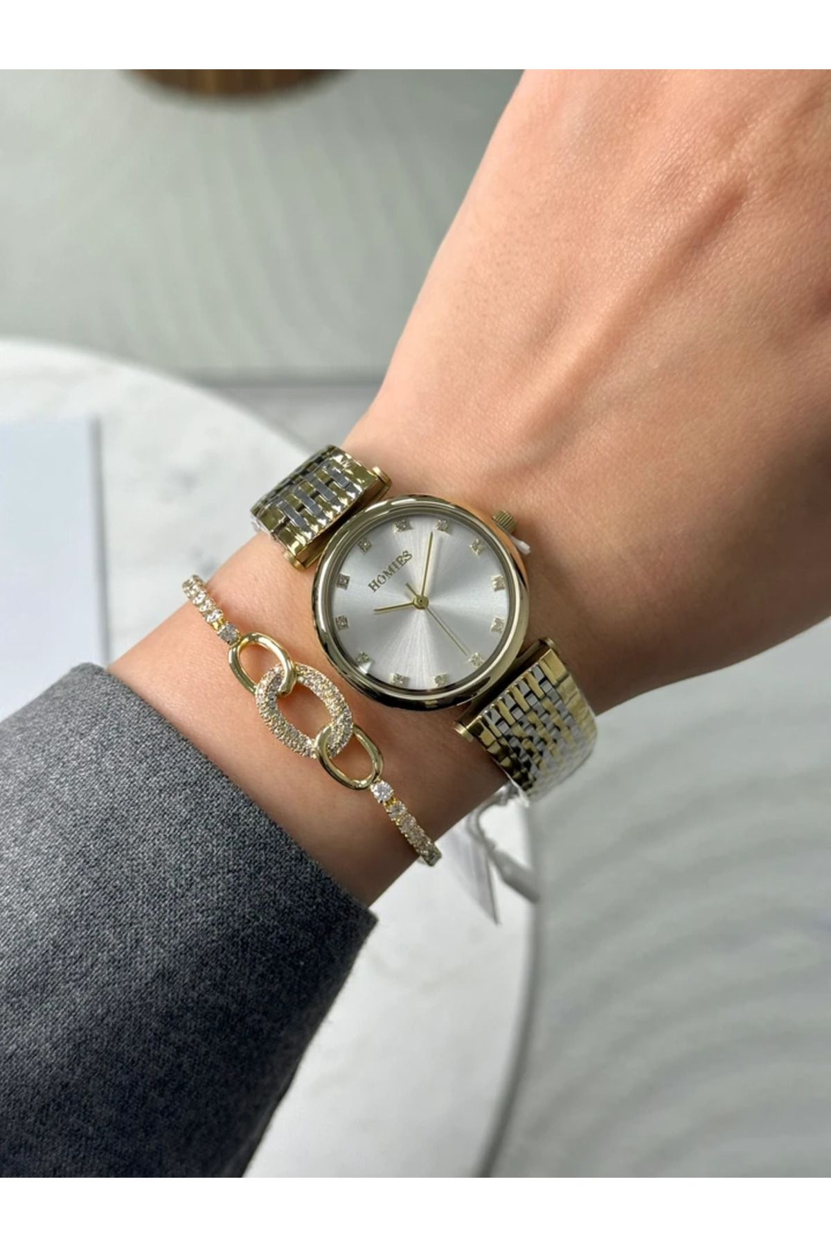 Homies Garantili Premium Kadın Kol Saati Gold-Gümüş (Beyaz Kadran) RSHMS-211