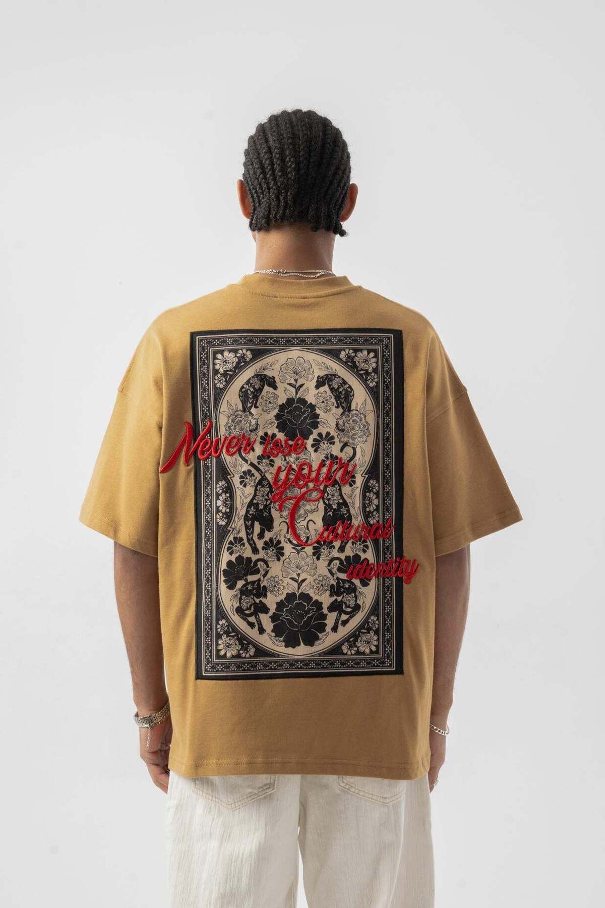 jaceyjace Nakış Detaylı Oversize T-shirt - Camel
