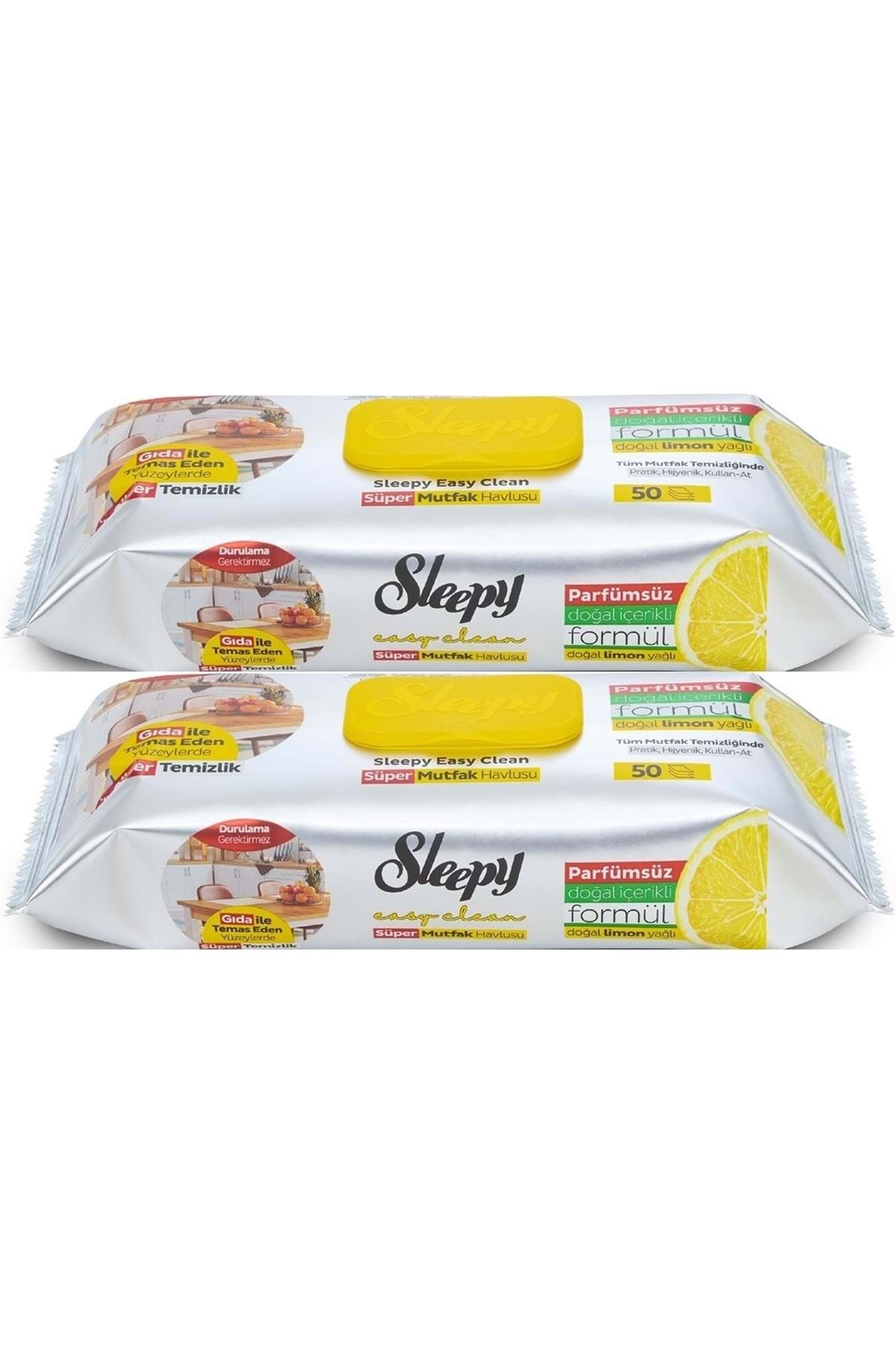 Sleepy Easy Clean Yüzey Temizlik Mutfak Havlusu -Mendili 50 Yaprak Limon Yağlı (2Li Set) 100 Yaprak