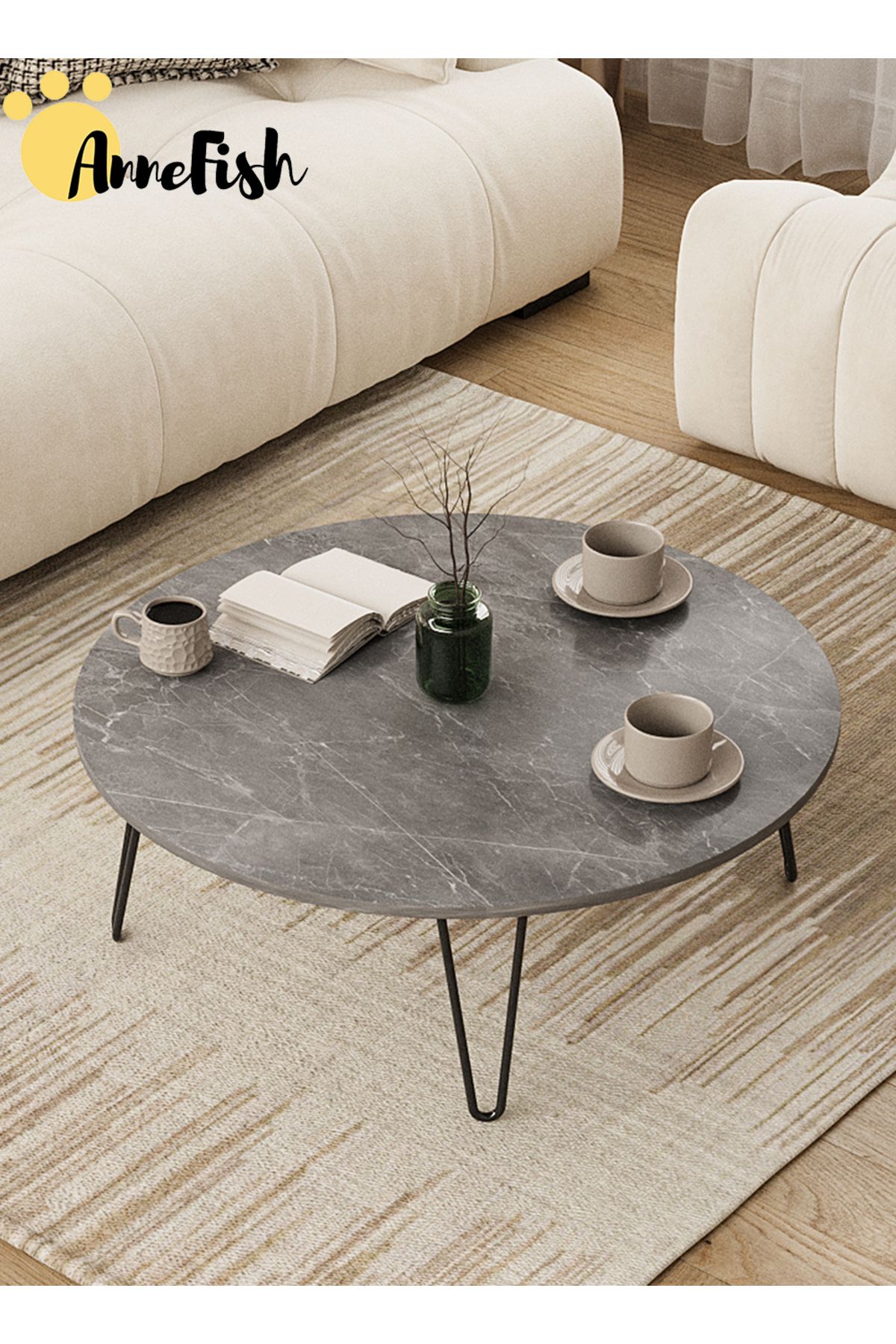 AnneFish-5pcs Floor Coffee Table Set Low Round Home Nesting Friends Gathering Table Set Of 5 Side Table 7