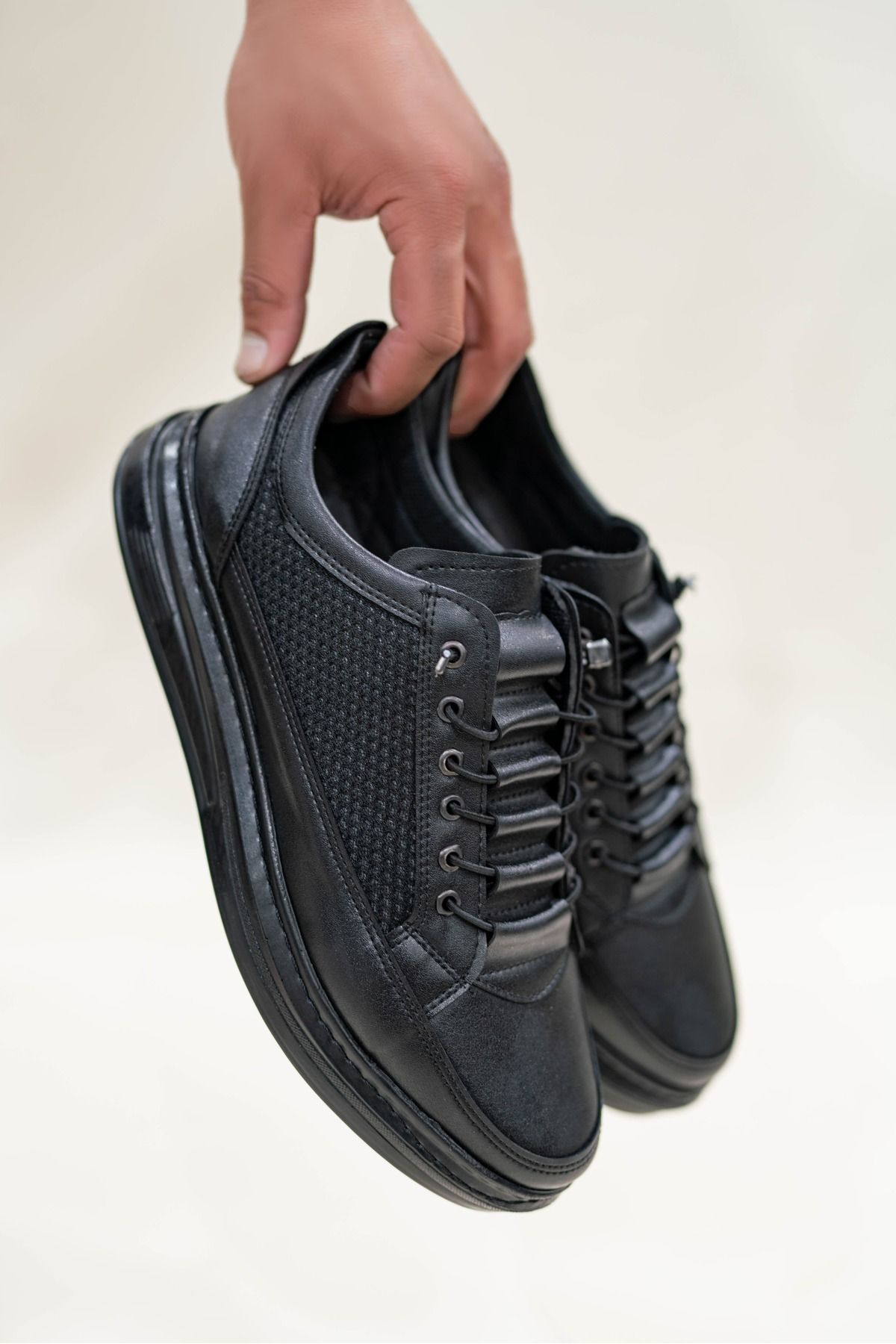BİKAJOO Erkek Sade Siyah Fileli Lastikli Günlük Casual Ayakkabı Sneaker BKJ4060