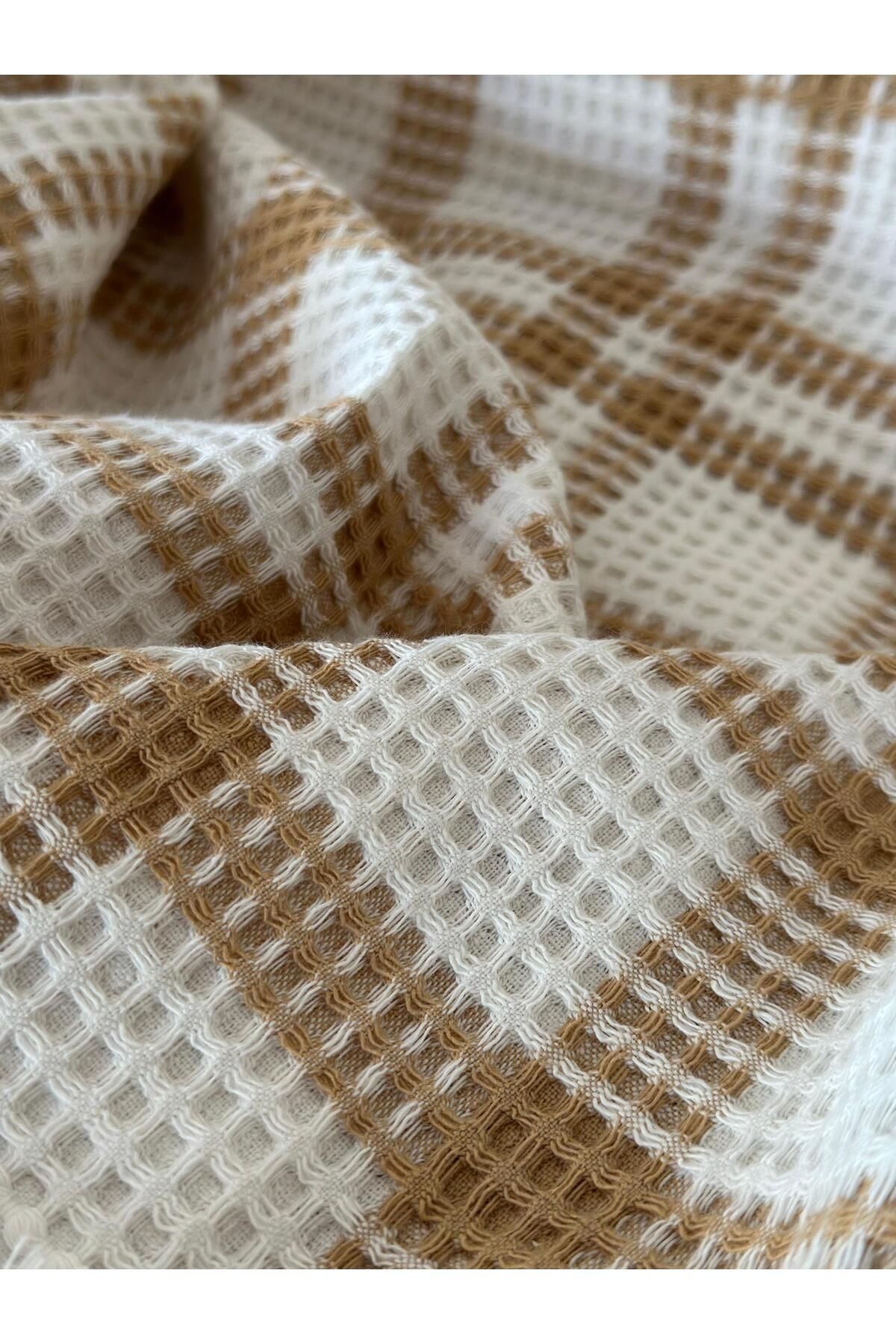 Brevis WAFFLE DOKUMA PAMUK PİKE KOLTUK ŞALI 170*130 CM ÇİFT TARAFLI BOHEM DESENLİ ÖRTÜ
