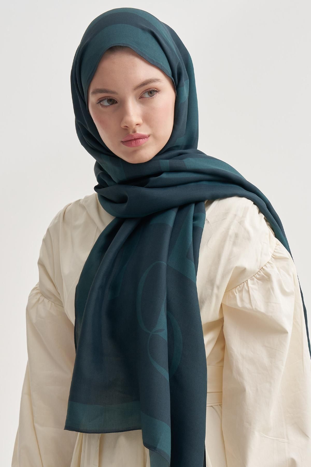 carell Glamour Zümrüt Yeşili Monogram Floş Şal