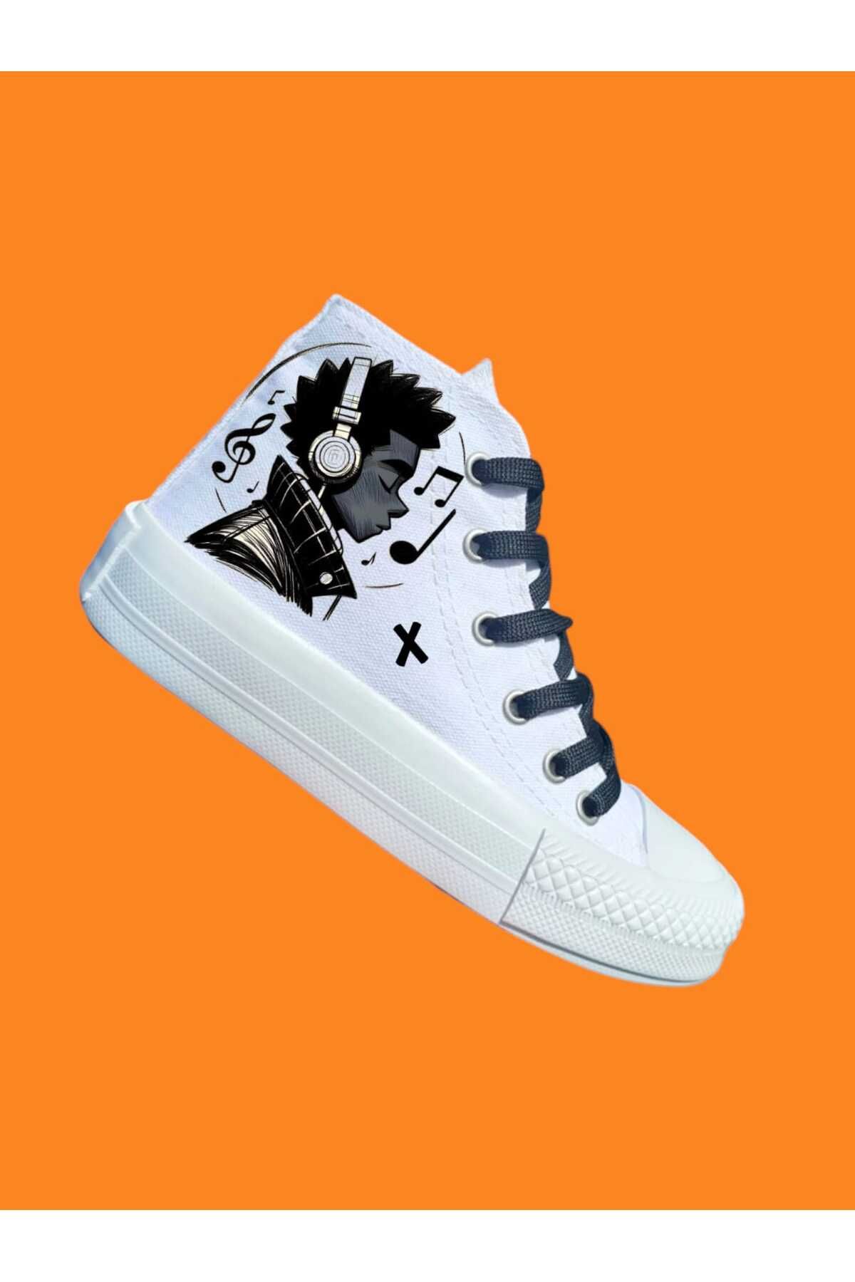 LİASSHOES beyaz keten müzikli baskılı çocuk spor ayakkabı sneaker