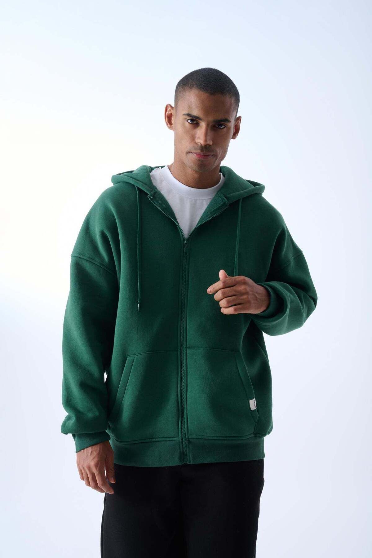 jaceyjace Fermuarlı Basic Kapüşonlu Sweatshirt - Nefti