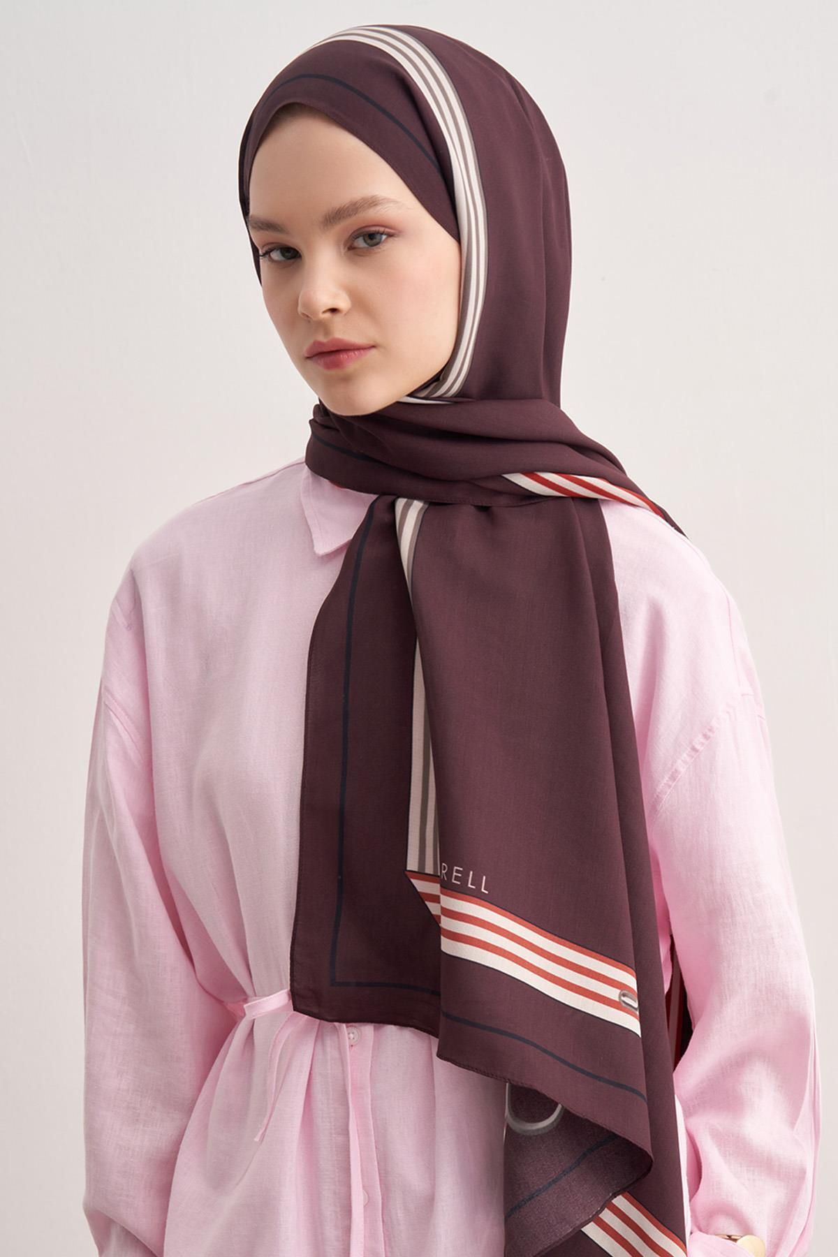carell Mono Mürdüm Monogram Floş Şal